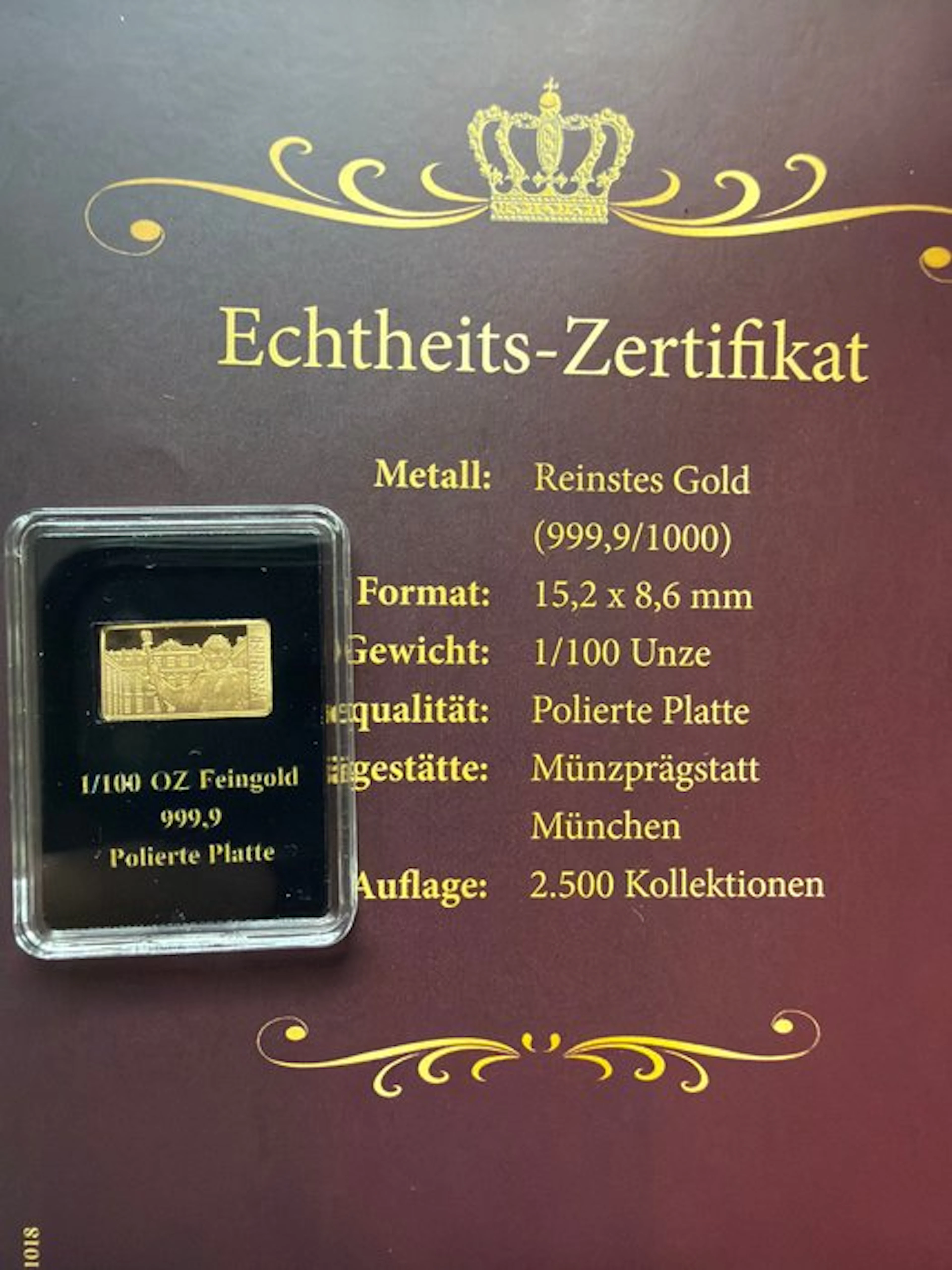 World. Kaiserreich Frankreich, 1/100 Oz (.999) mit CoA (No reserve price)