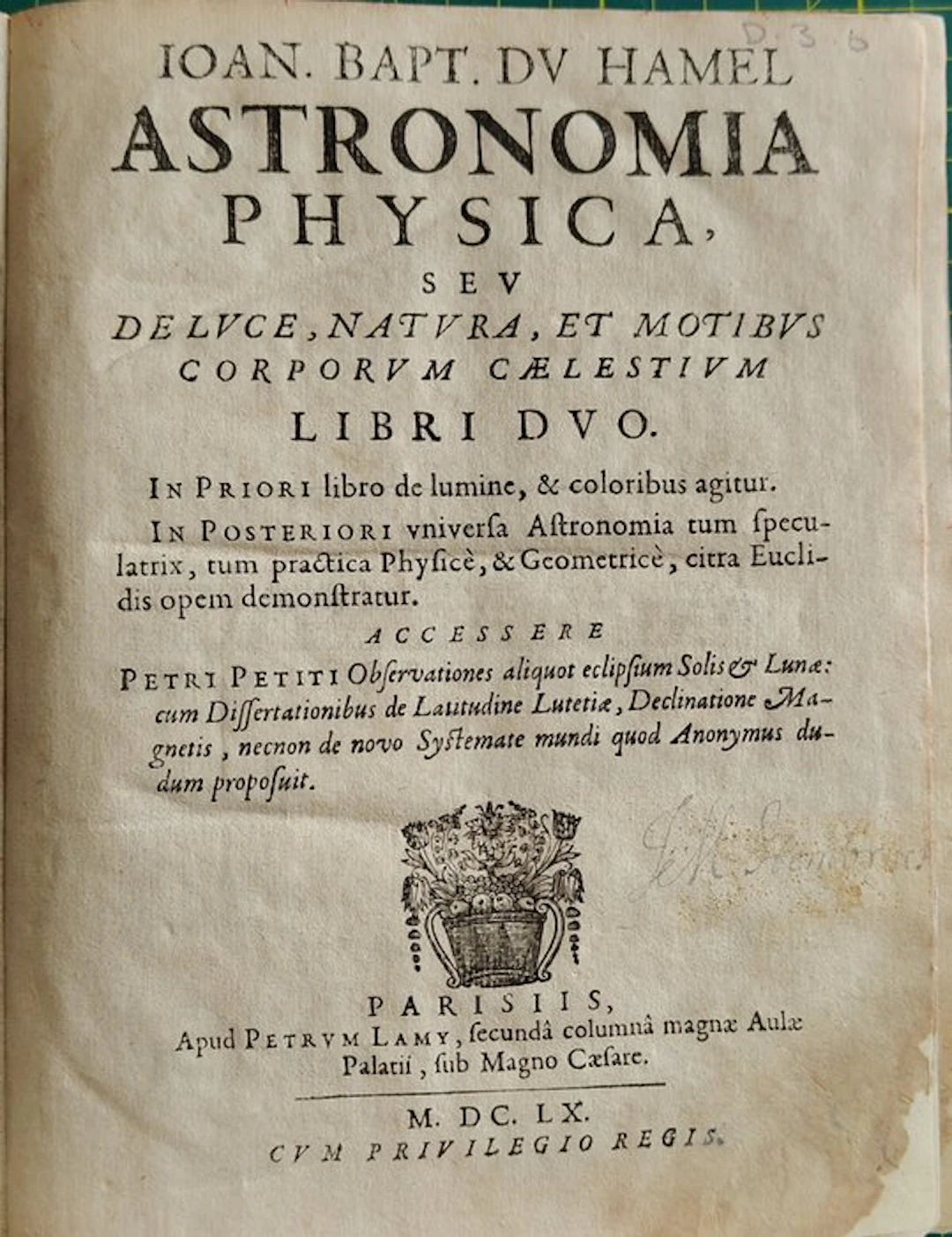 Jean-Baptiste Du Hamel - Astronomia Physica – con scritti di Pierre