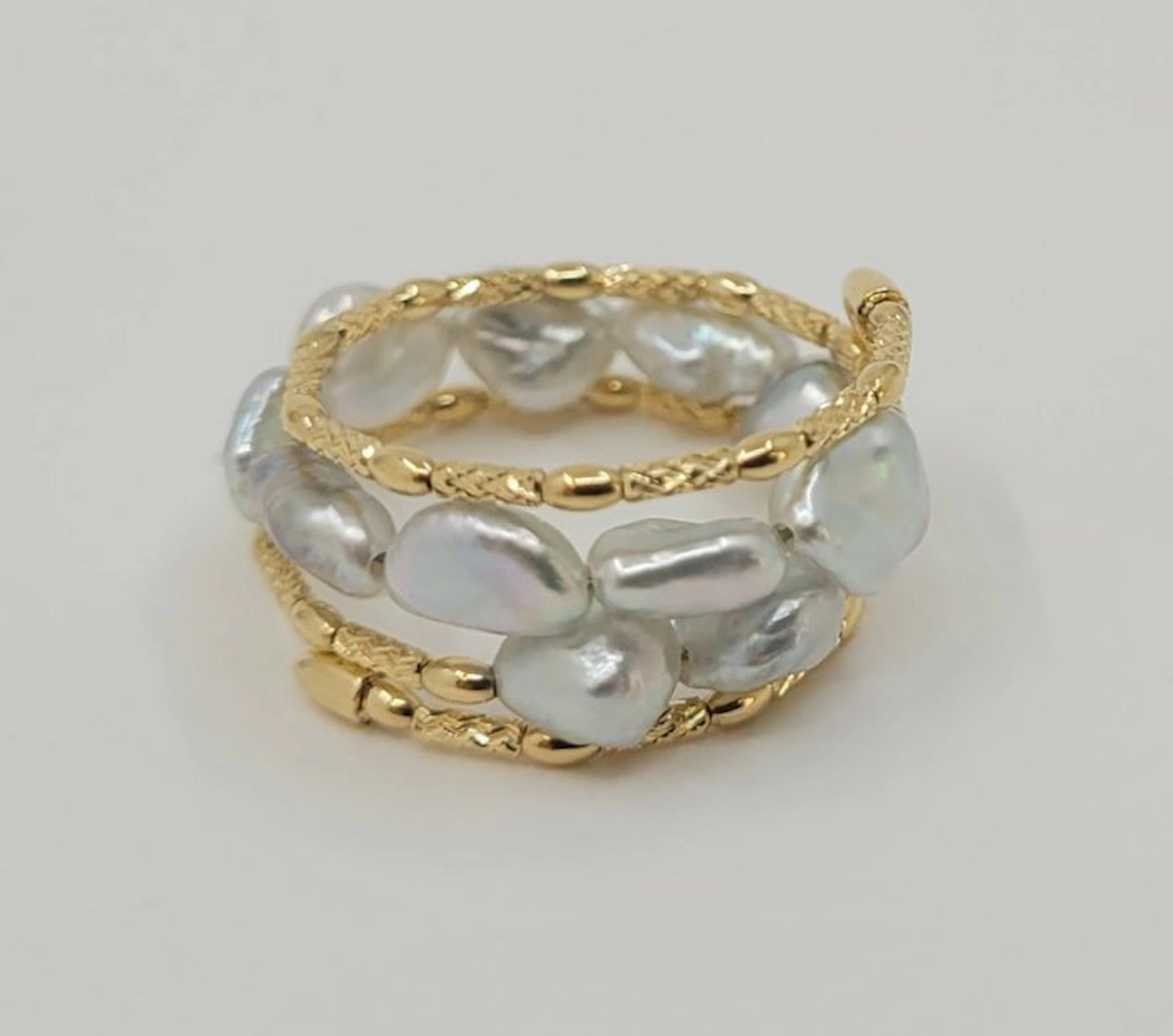 Ring - 18 kt. Yellow gold - Keshi Akoya Pearls