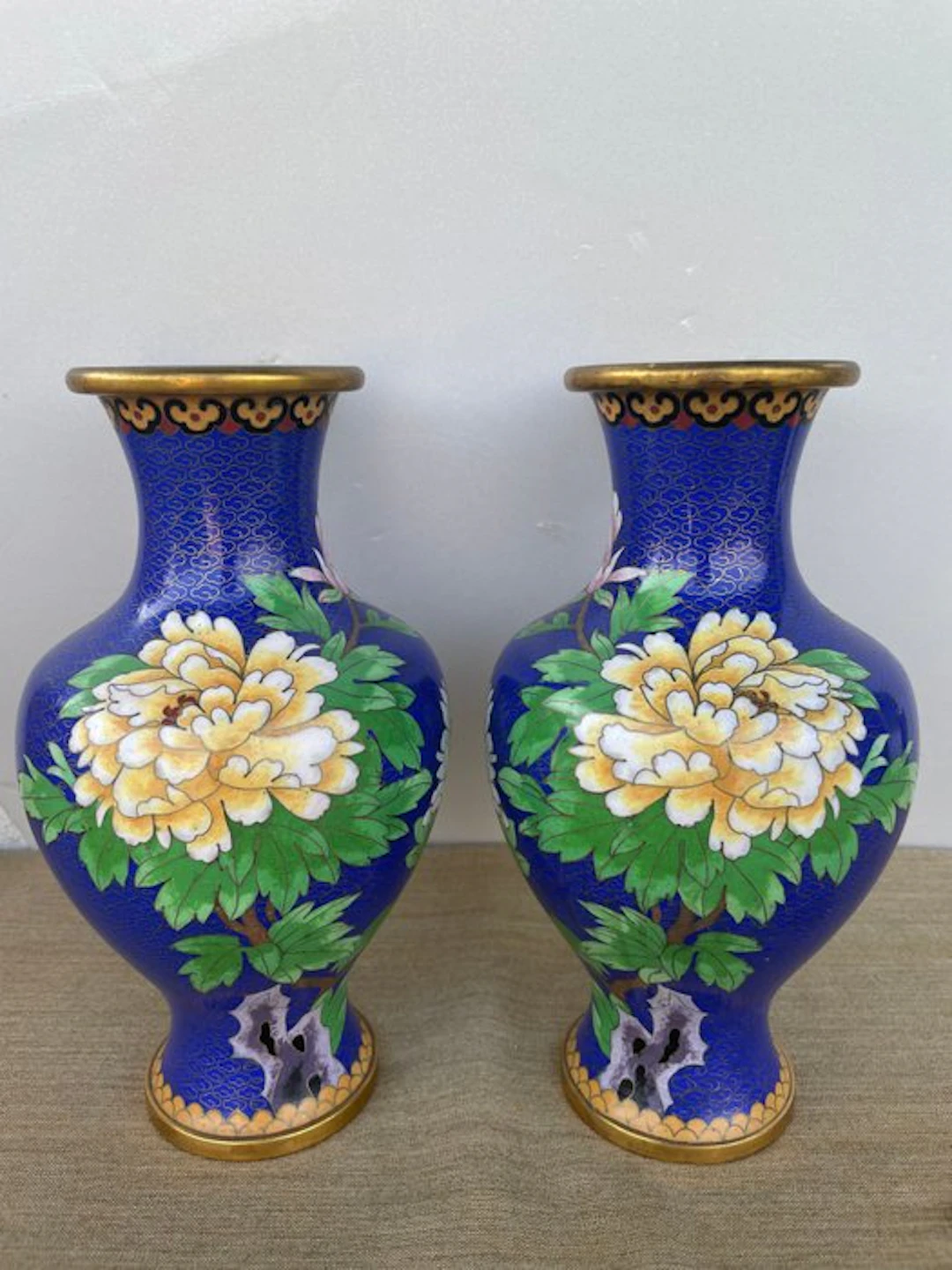 Vase (2) - Brass, Glaze, Cloisonné