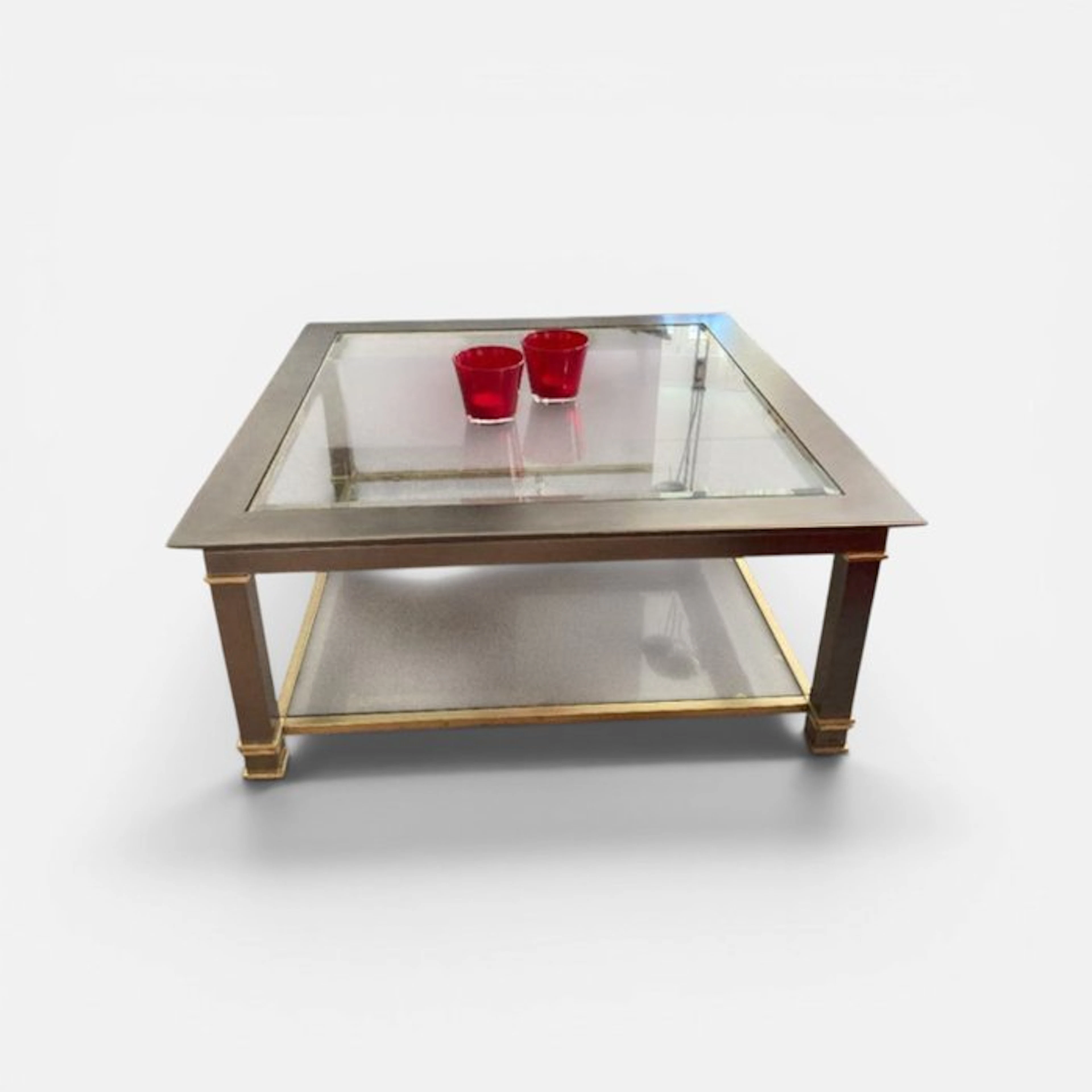 Hoogwaardige chromen en messing salontafel - Console table - Aluminium, Glass