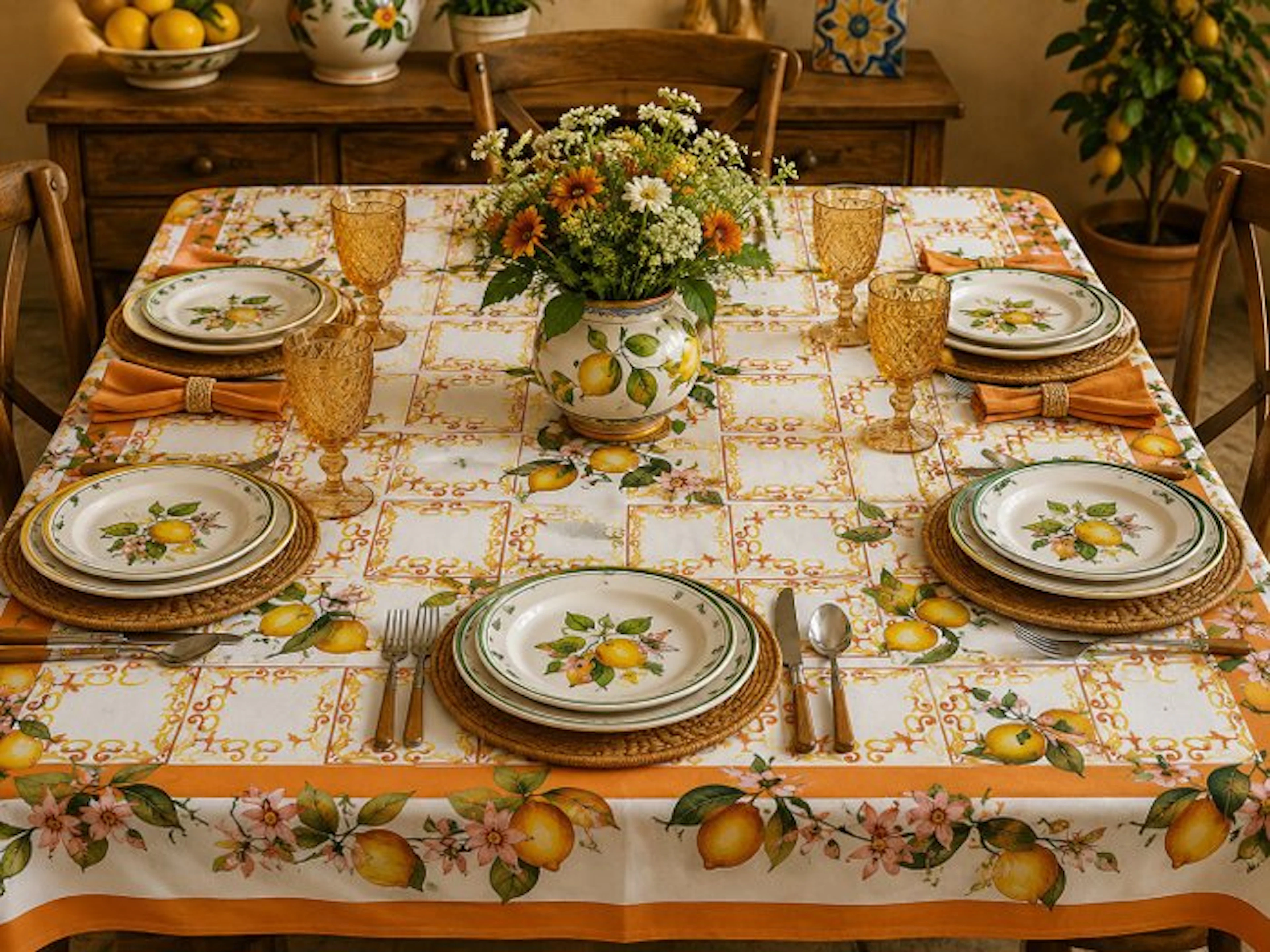 Elegant tablecloth for large banquets on the Amalfi Coast...