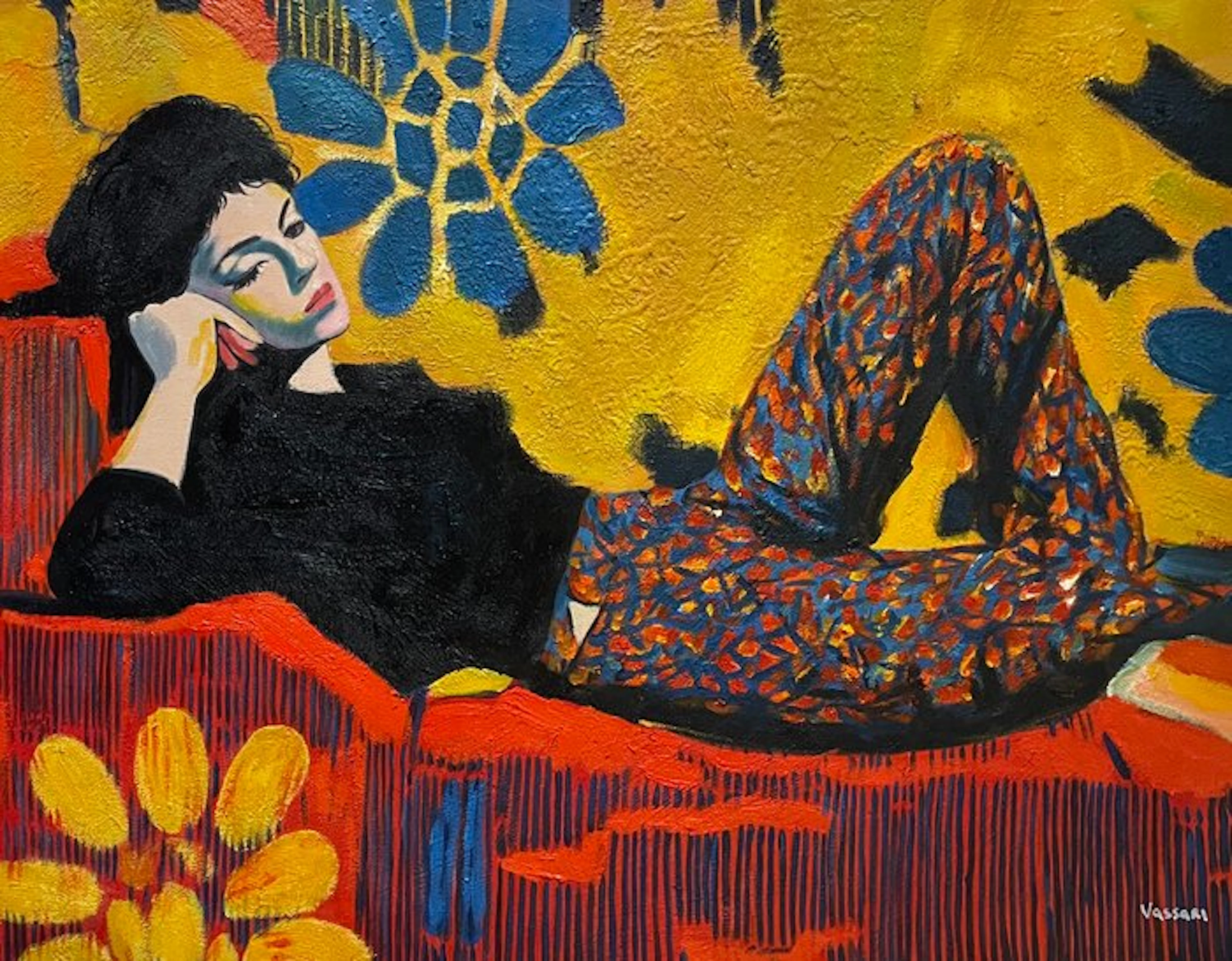 Lioren Vassari (1993) - Giallo senape con fiori blu