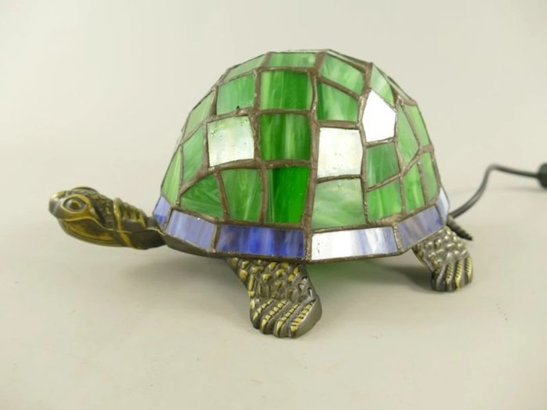 Tiffany Style - Table lamp - Glass, Brass, Bronze - Tiffany turtle