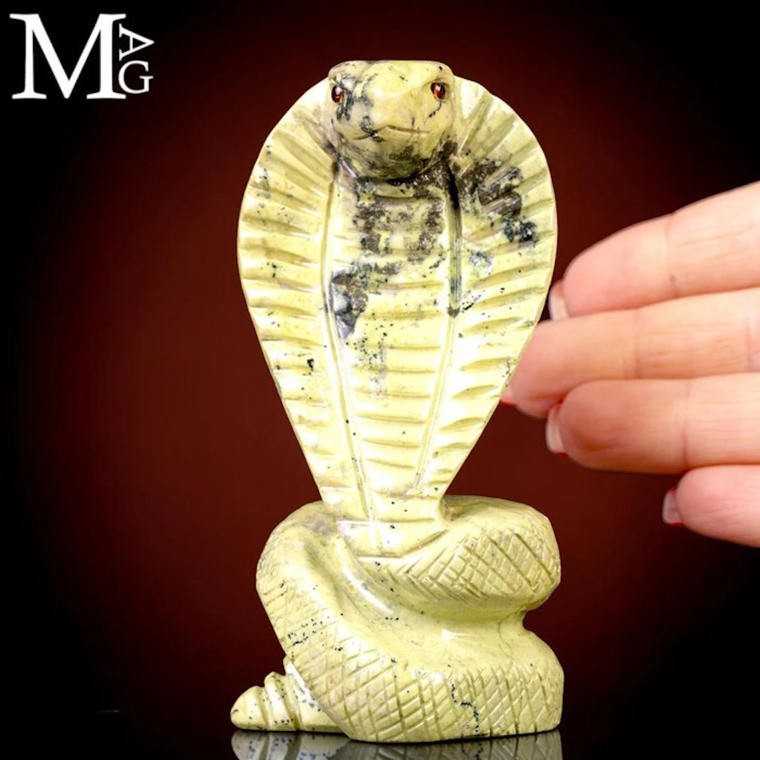 Serpentine & Pyrite Cobra Sculpture Guardian of Earth and...
