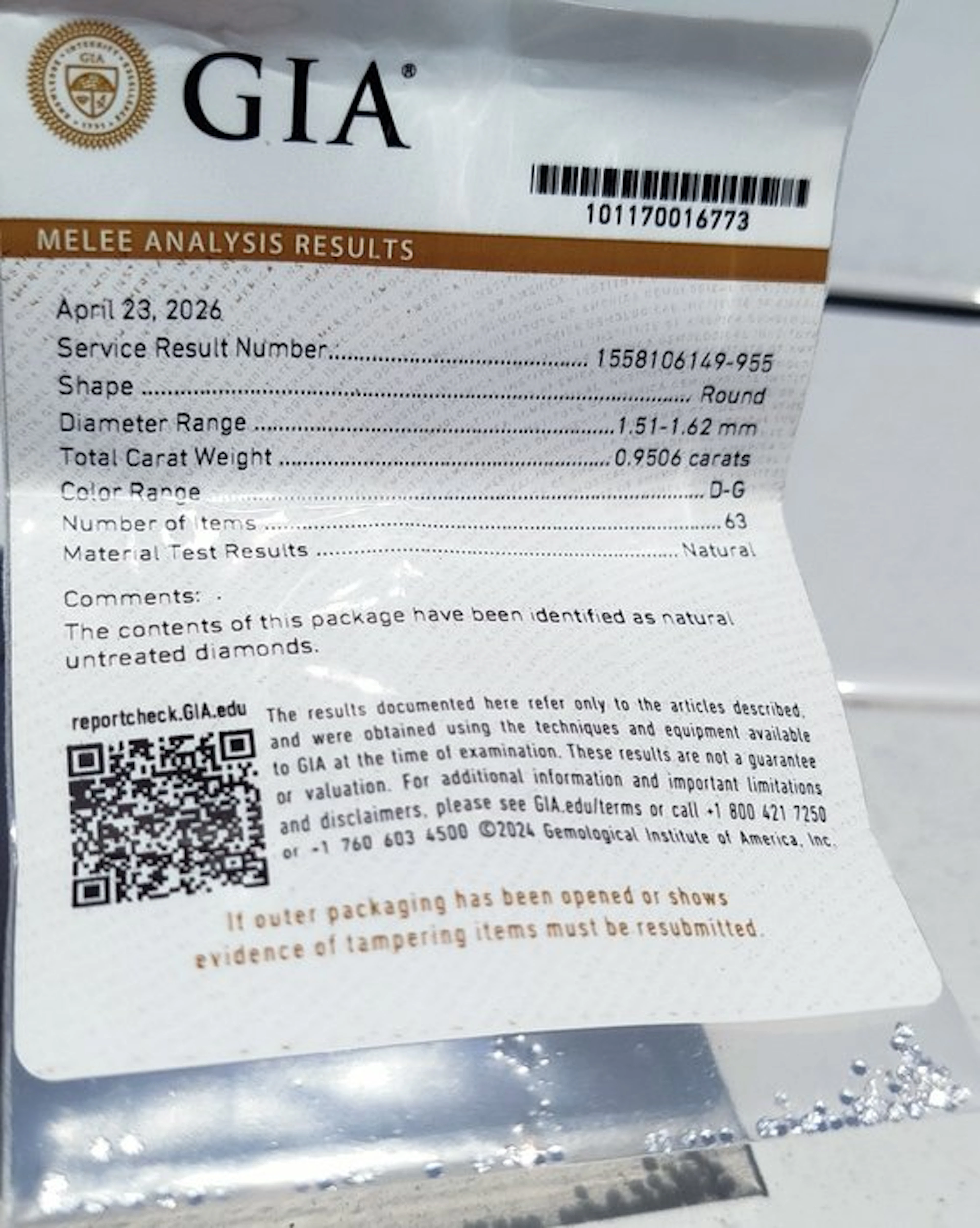 63 pcs Diamond (Natural) - 0.95 ct - Round - D (colourless)
