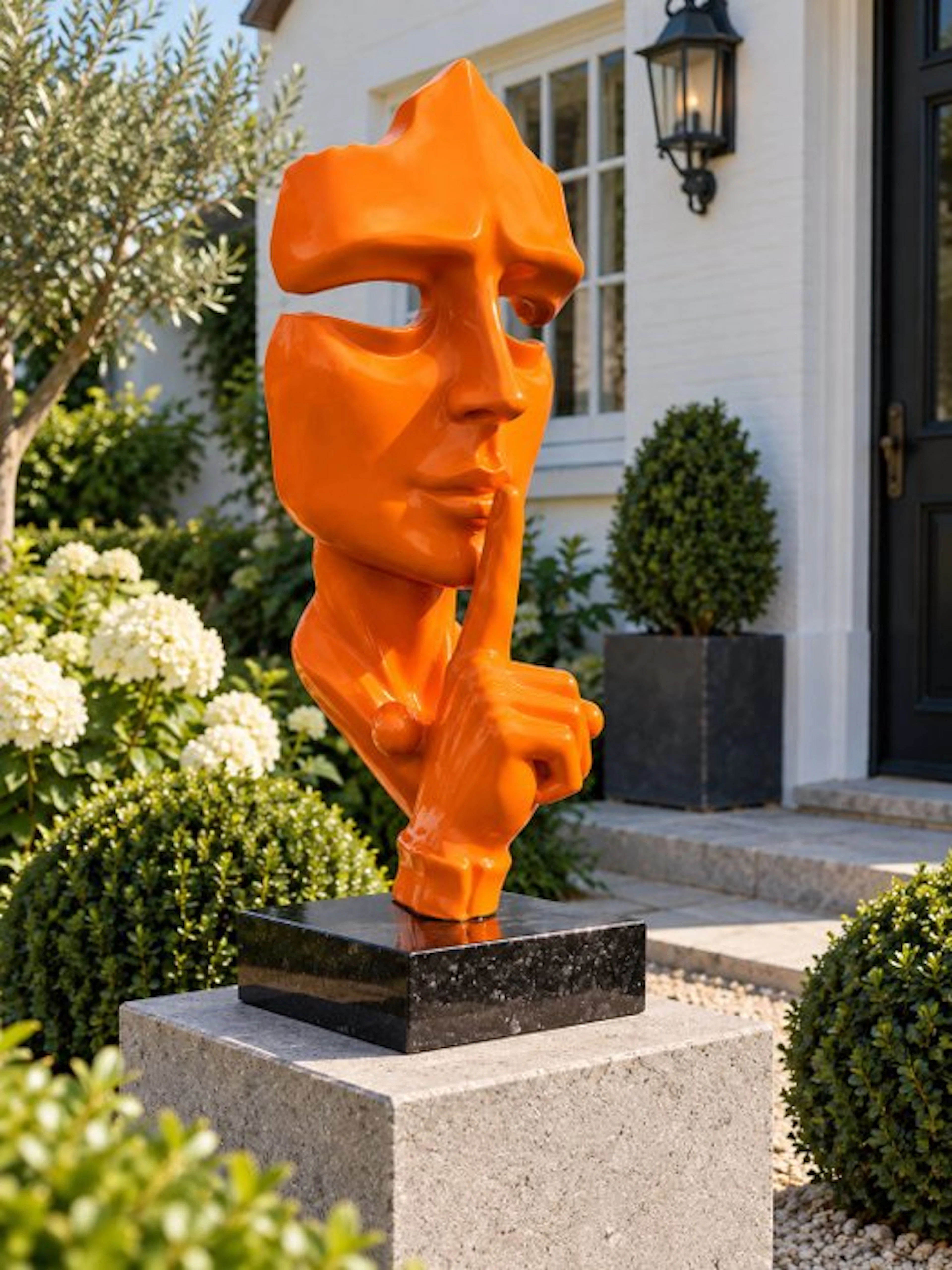 Statue, artistic Statue head on block '' THE SILENCE ''...