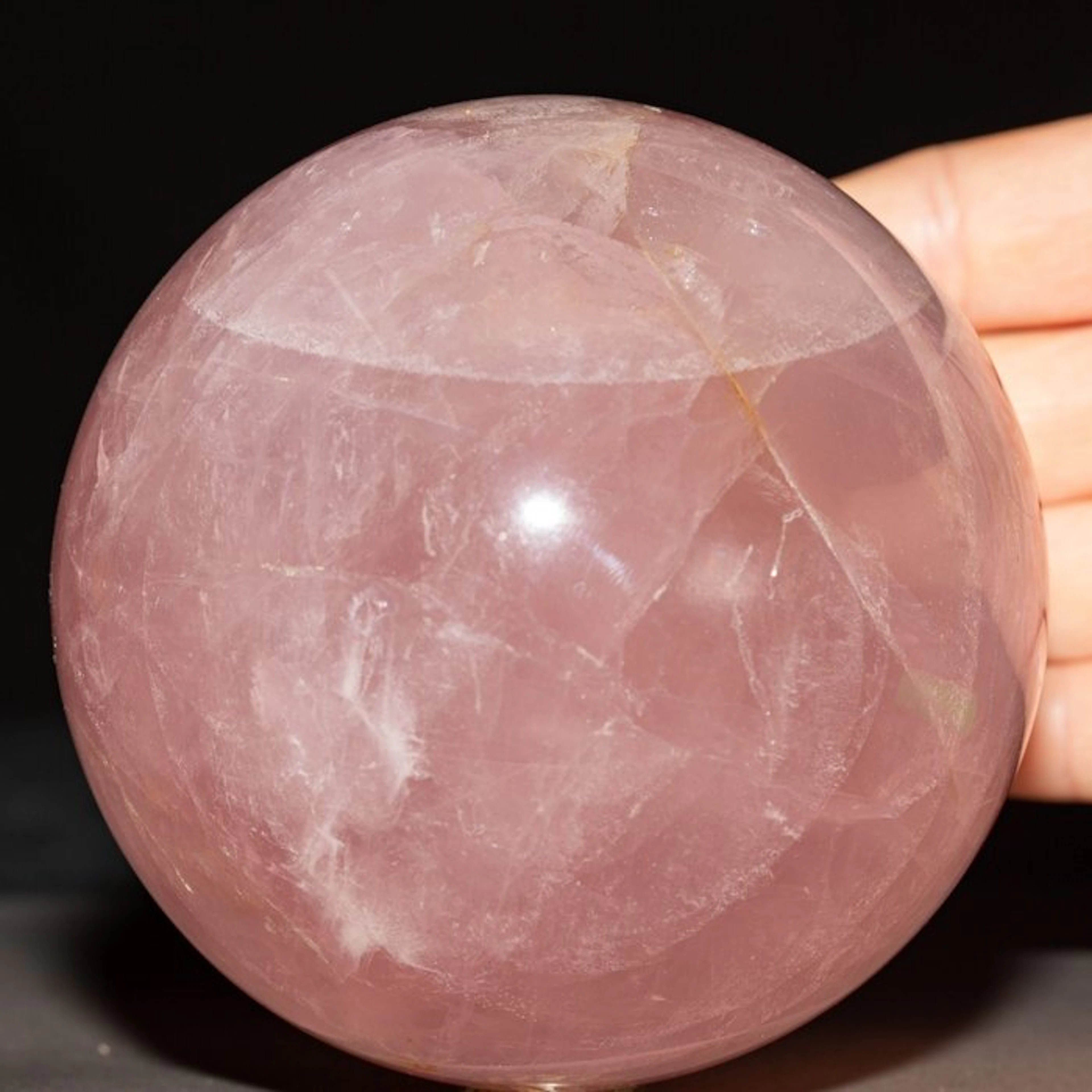 Rose Quartz Crystal Sphere - Height: 95 mm - Width: 95 mm- 1290 g