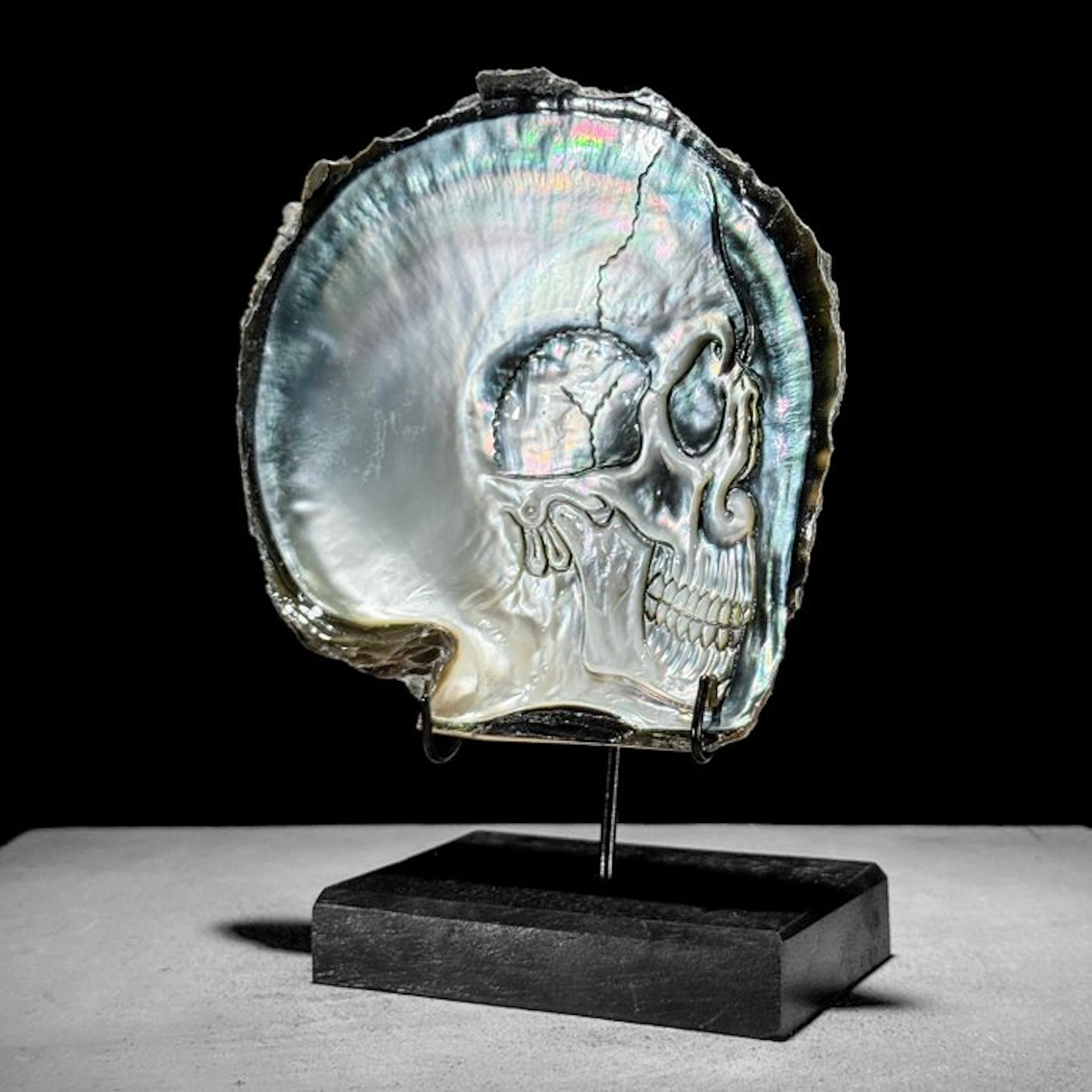 Intricately Carved Mother of Pearl Shell - Human Skull...