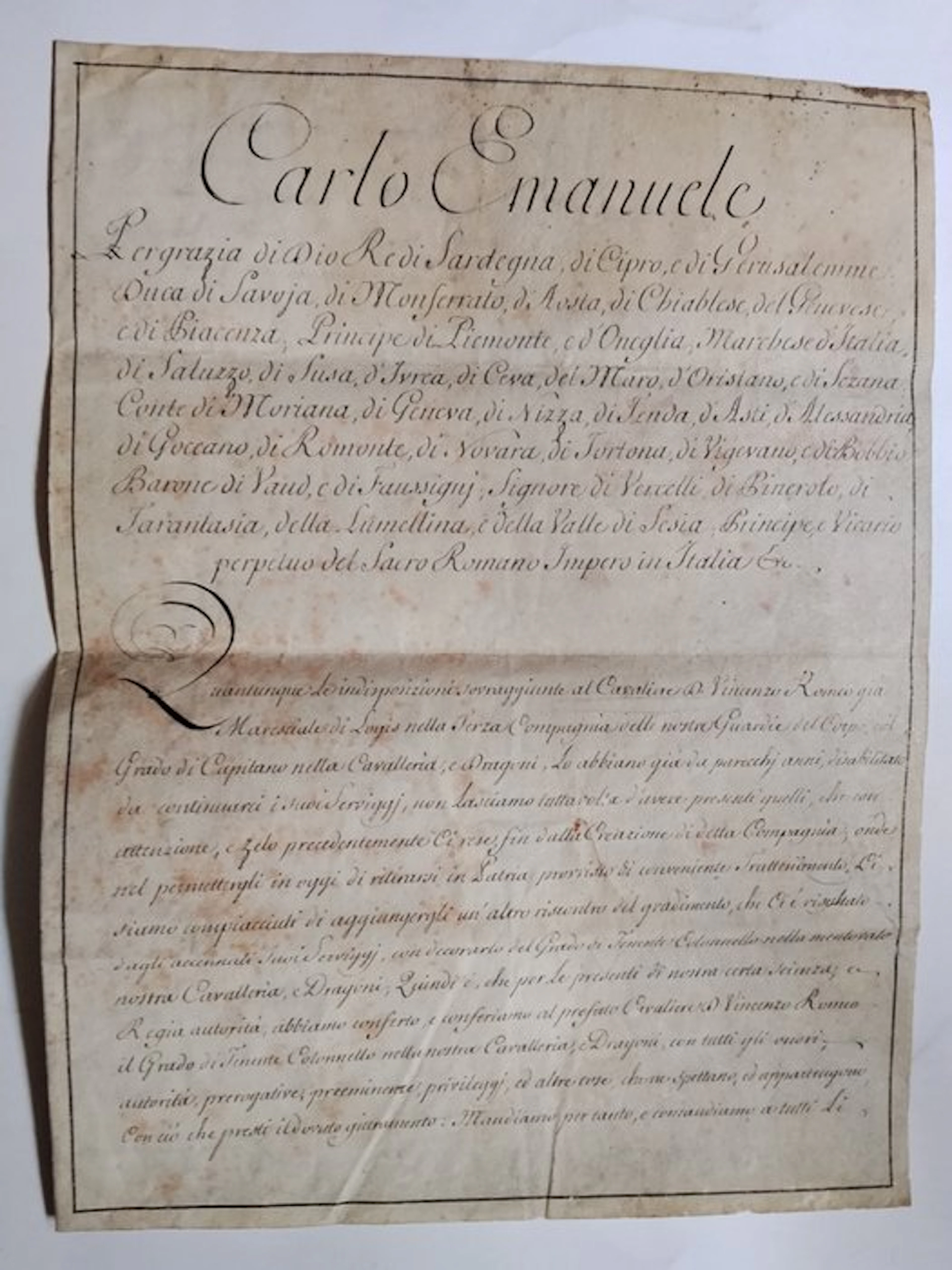 Carlo Emanuele - Manoscritto - 1751