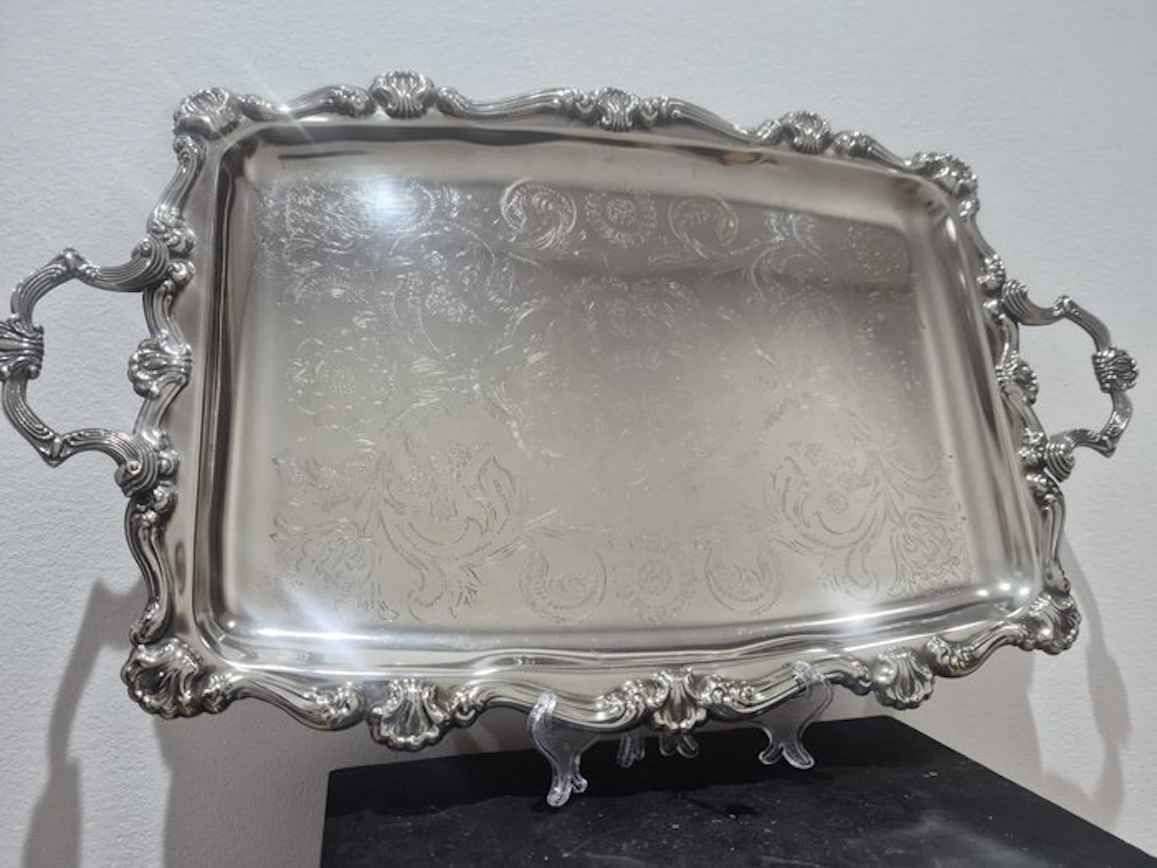 Bandeja vintage de alpaca plateada estilo Rocaille - Tray...