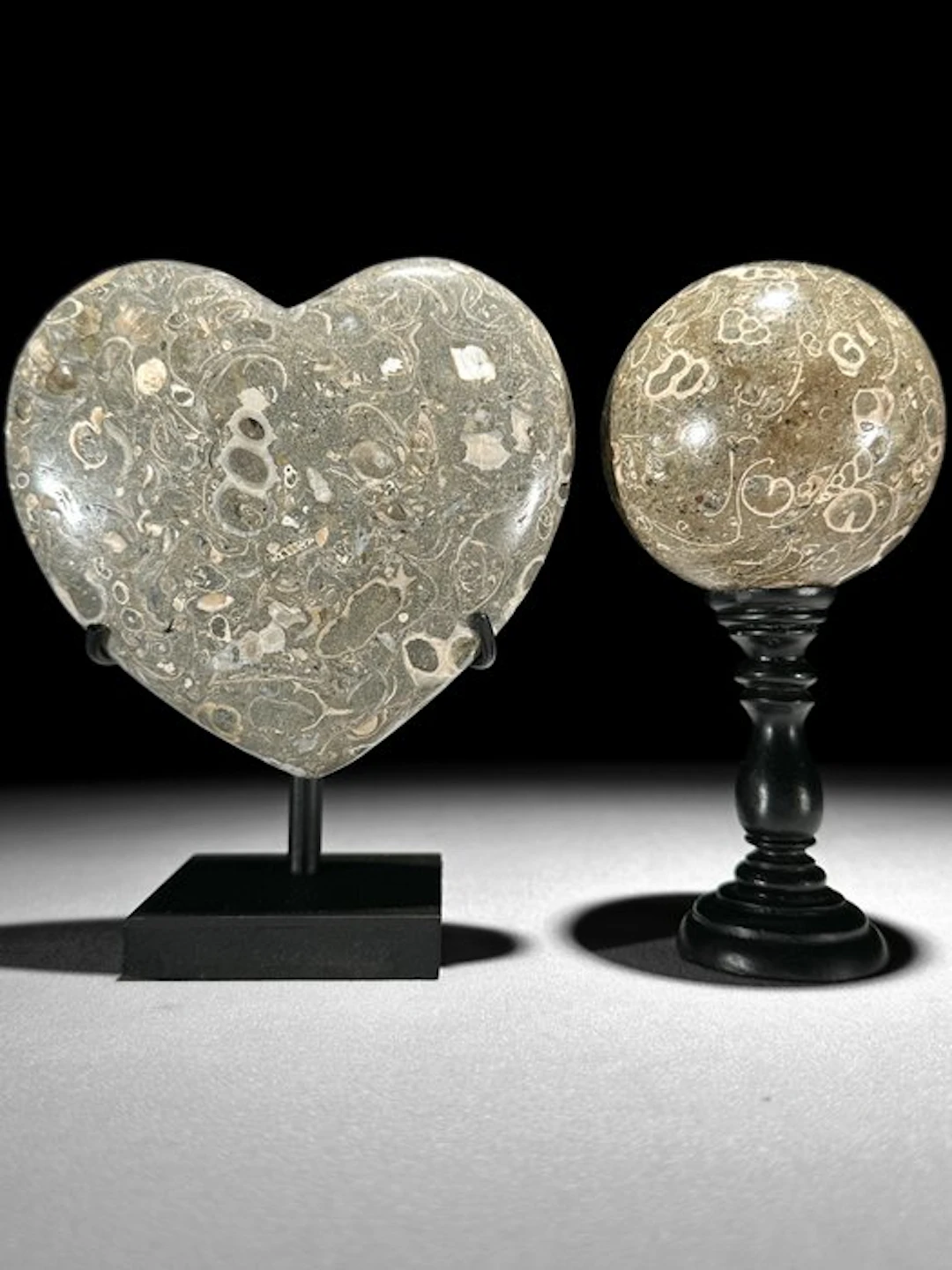 Beautiful pair of turritella heart-shaped and sphere on...