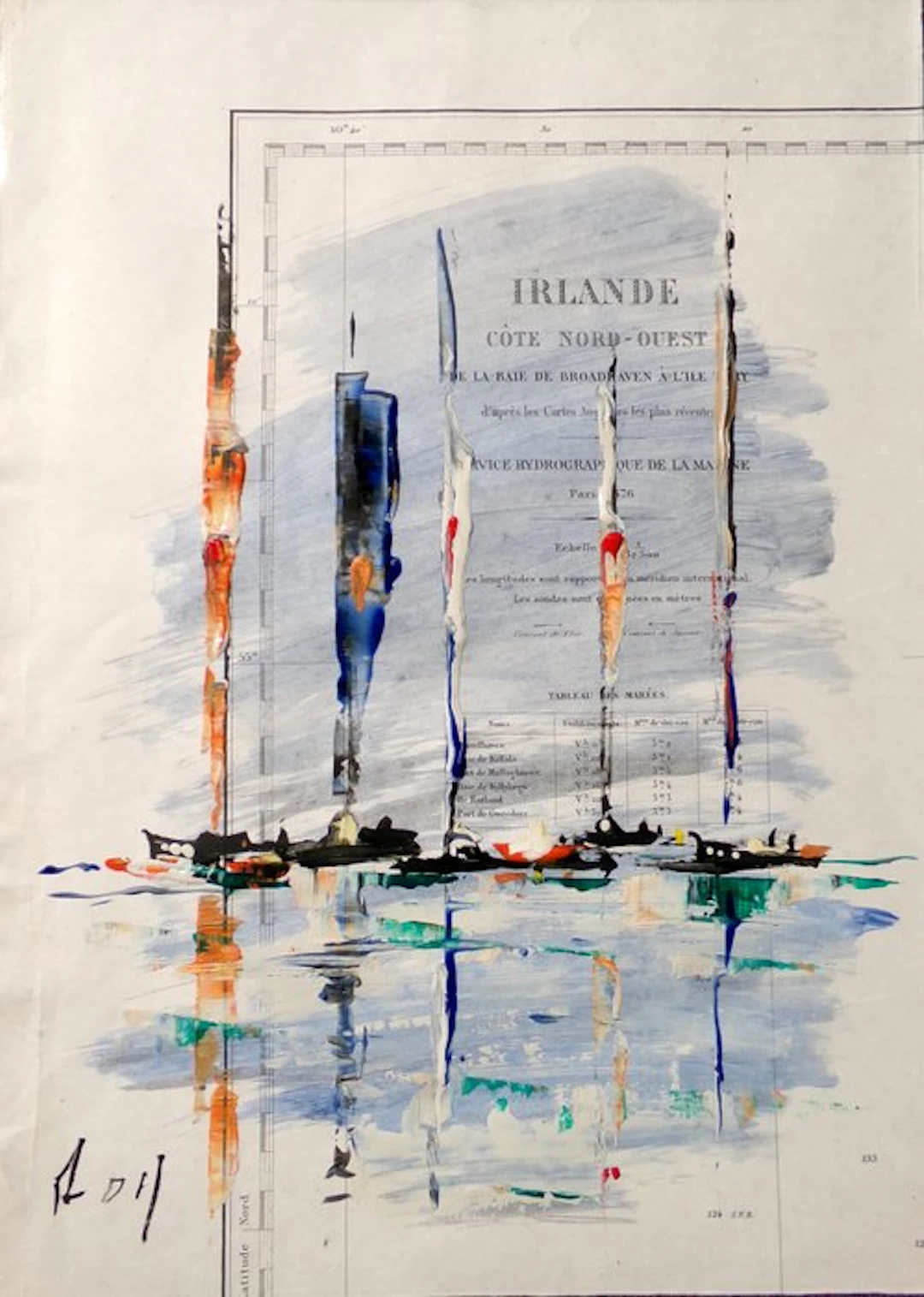 DENIS Pascal dit "ROY". - Irlande. Voiliers et reflets sur carte marine.