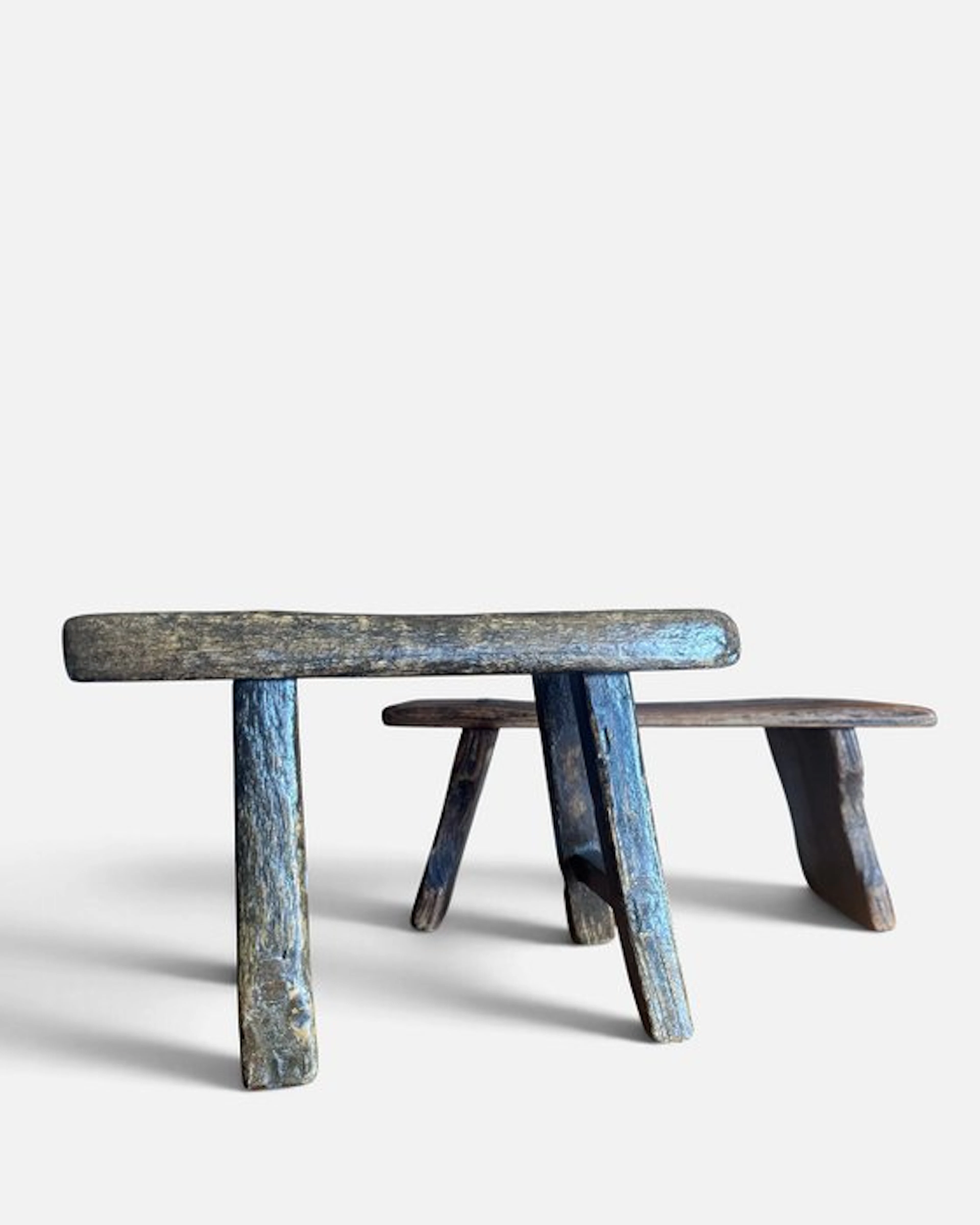 Stool (2) - Oak - Pair of antique benches