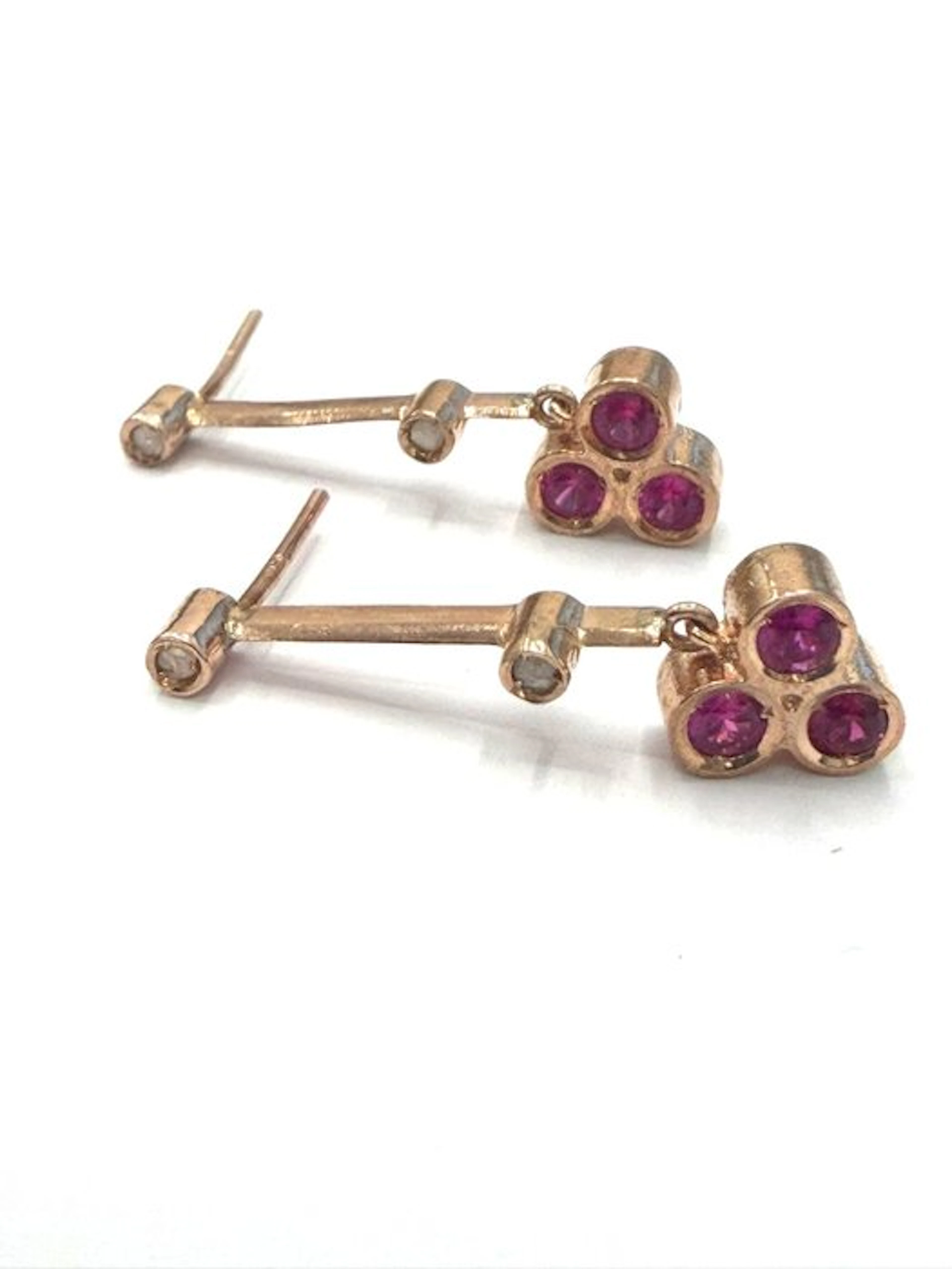 No reserve price - Earrings - 9 kt. Rose gold, Silver Spinel - Diamond