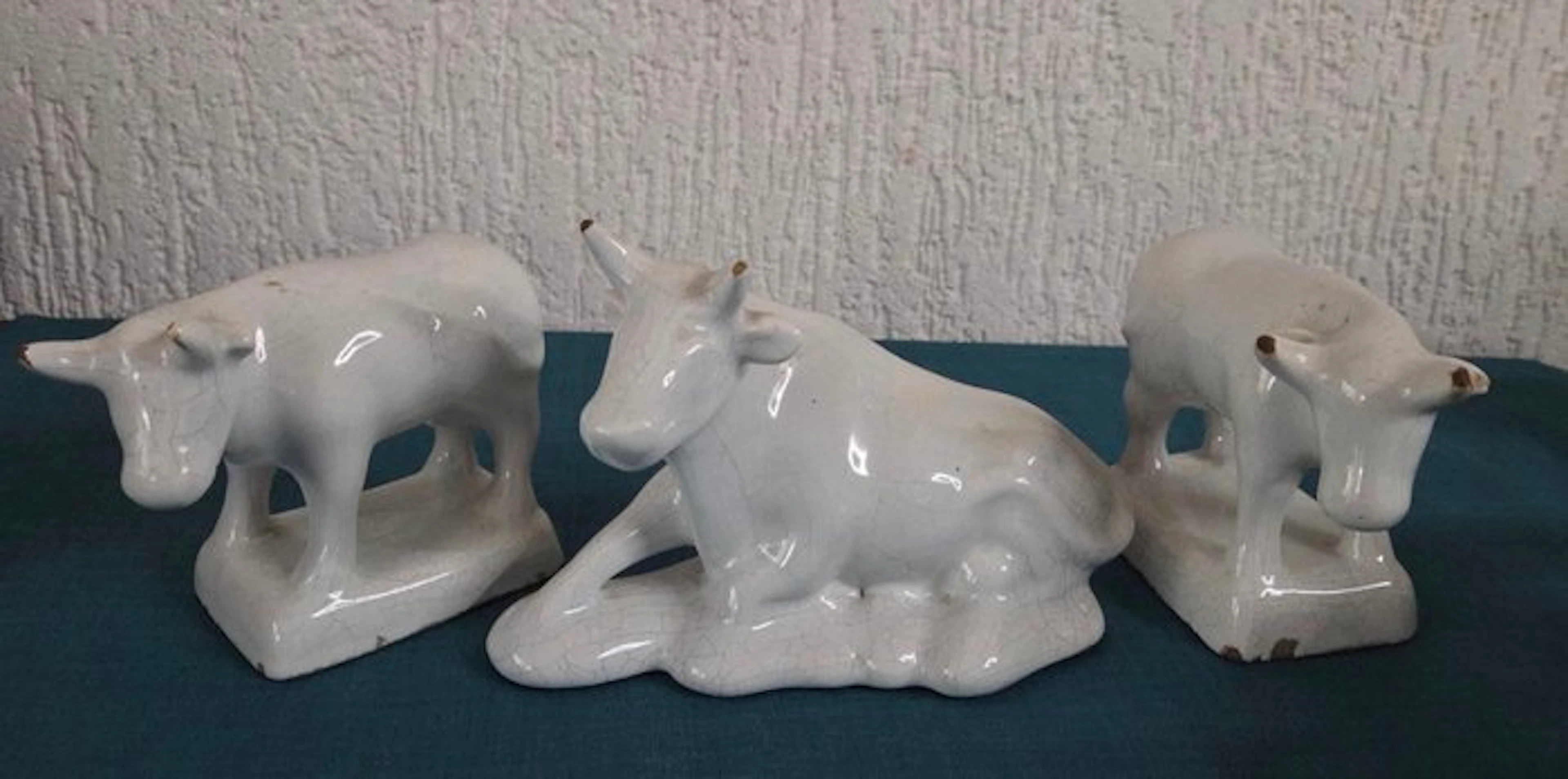Figurine - Set van drie witte koeien (3) - Ceramic, Glaze
