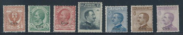 Italian Aegean Islands - Coo - Overprinted, complete series No. 1/7.