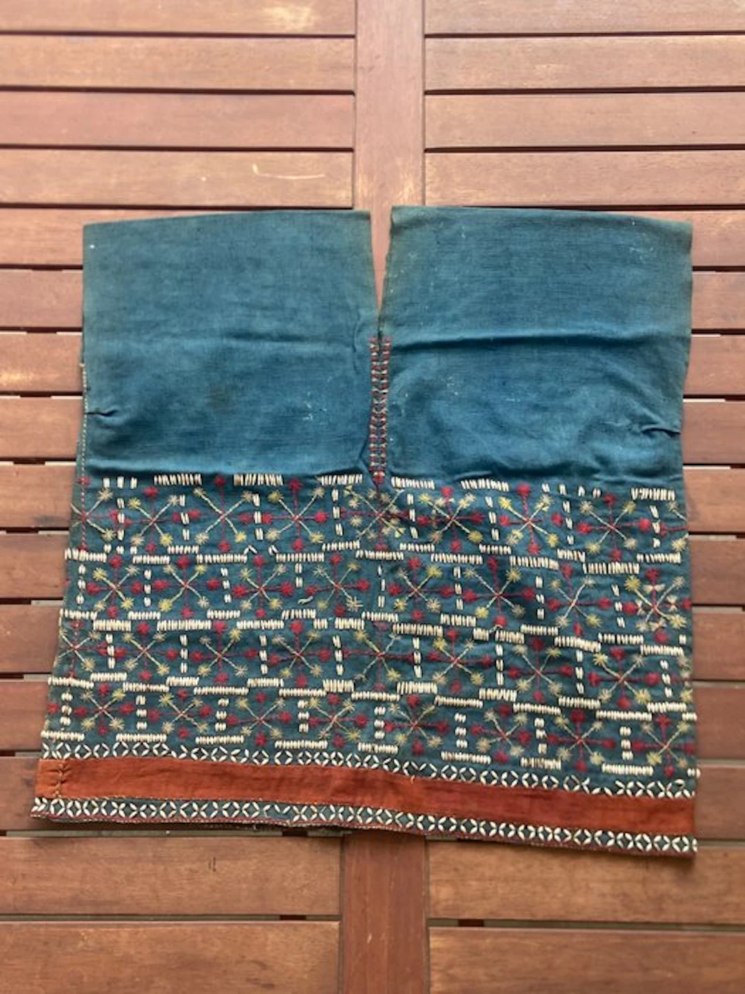 Traditional Karen woman's tunic in indigo cotton and...