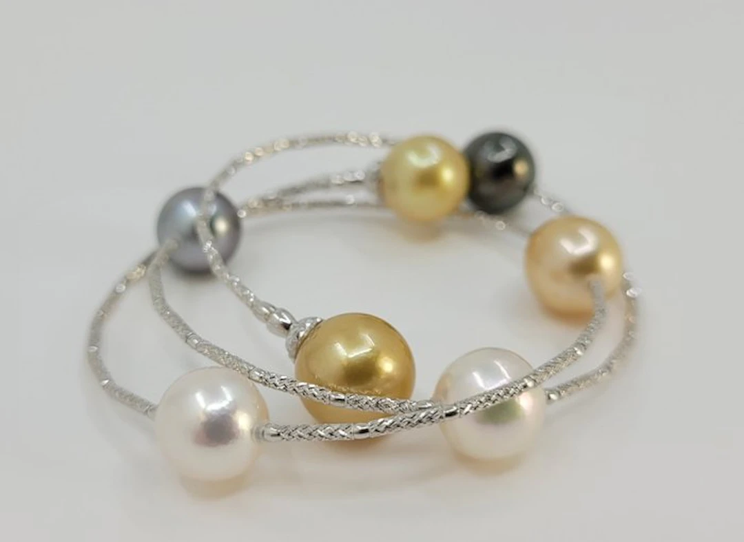 Bracelet - 18 kt. White gold, 9.5x10.5mm South Sea and Tahiti Pearls