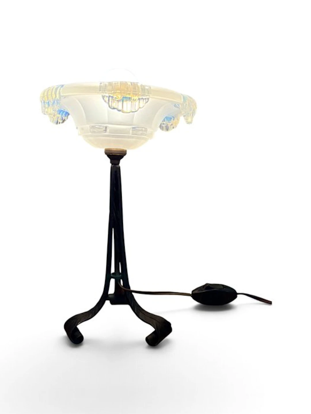 Table lamp - Opaline glass, Wrought iron - Art Deco style Ezan washbasin lamp