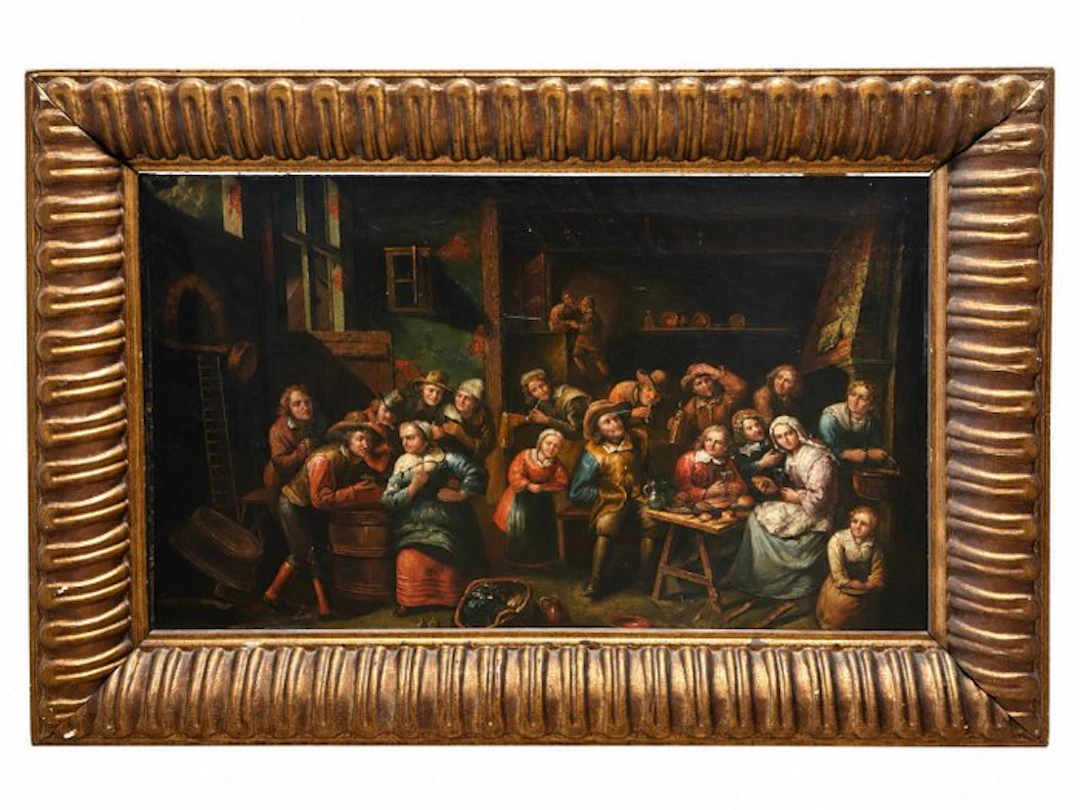 Gillis van Tilborgh (1615-1678), after - Reunión en la taberna-escuela flamenca
