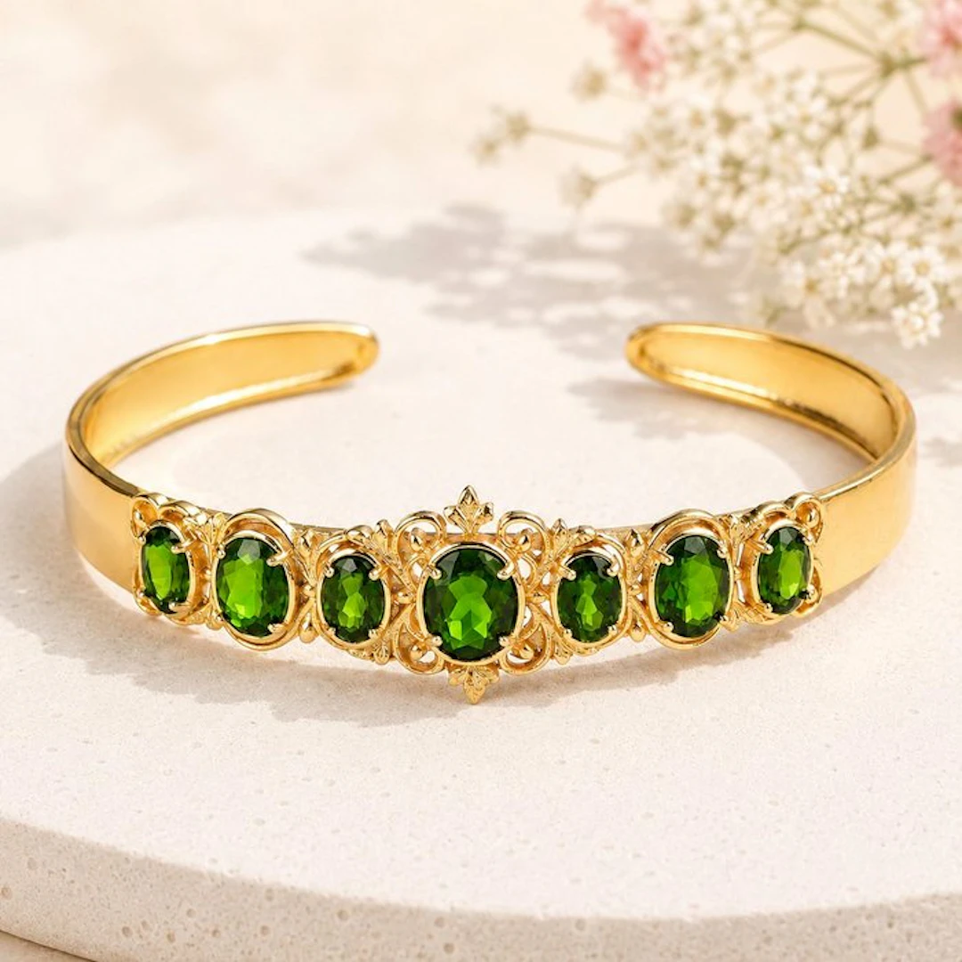 No reserve price - Bracelet Silver - Diopside - Certified