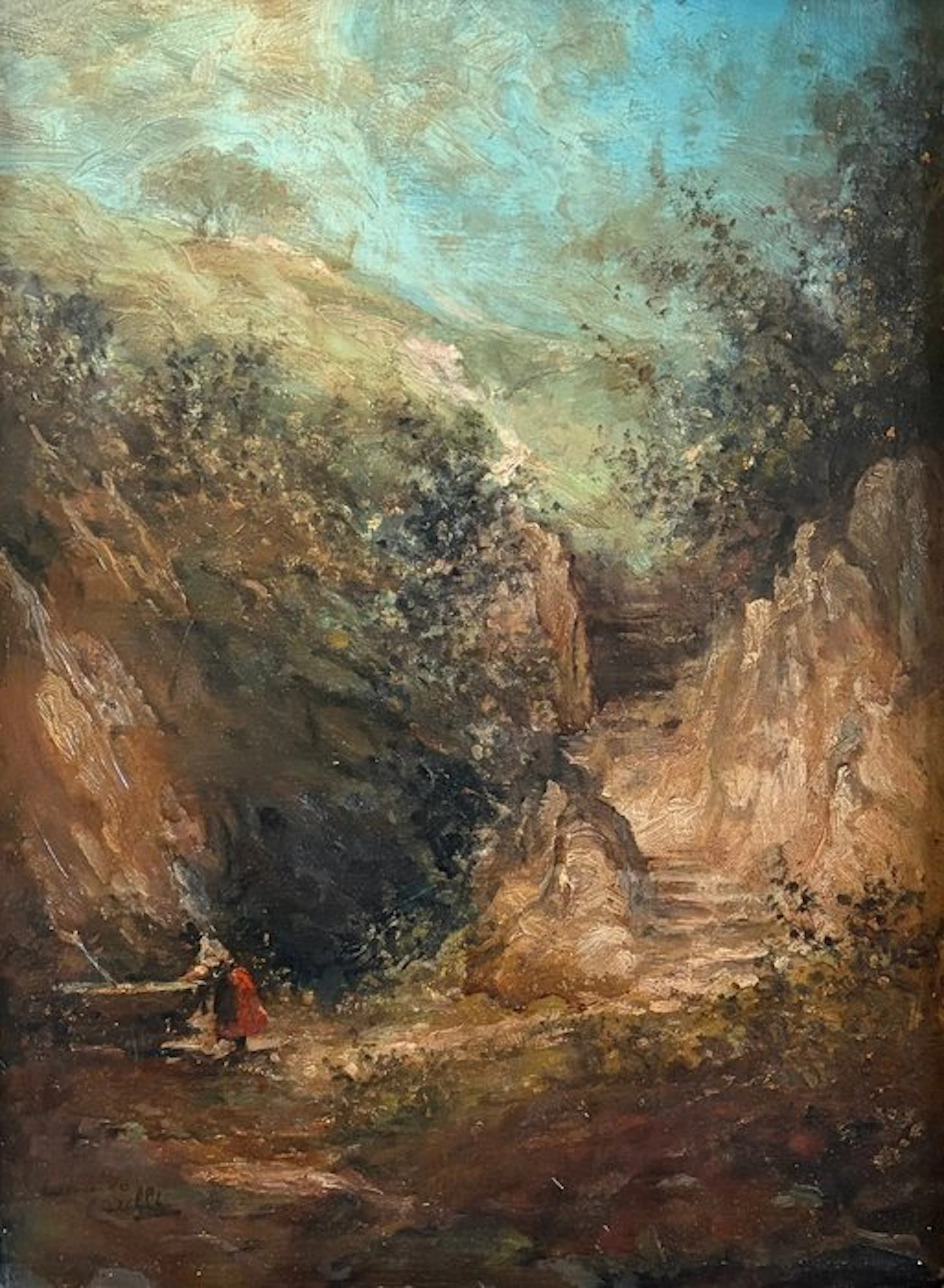 Neapolitan School (XIX), signed “Consalvo Carelli' - Landschap met figuur