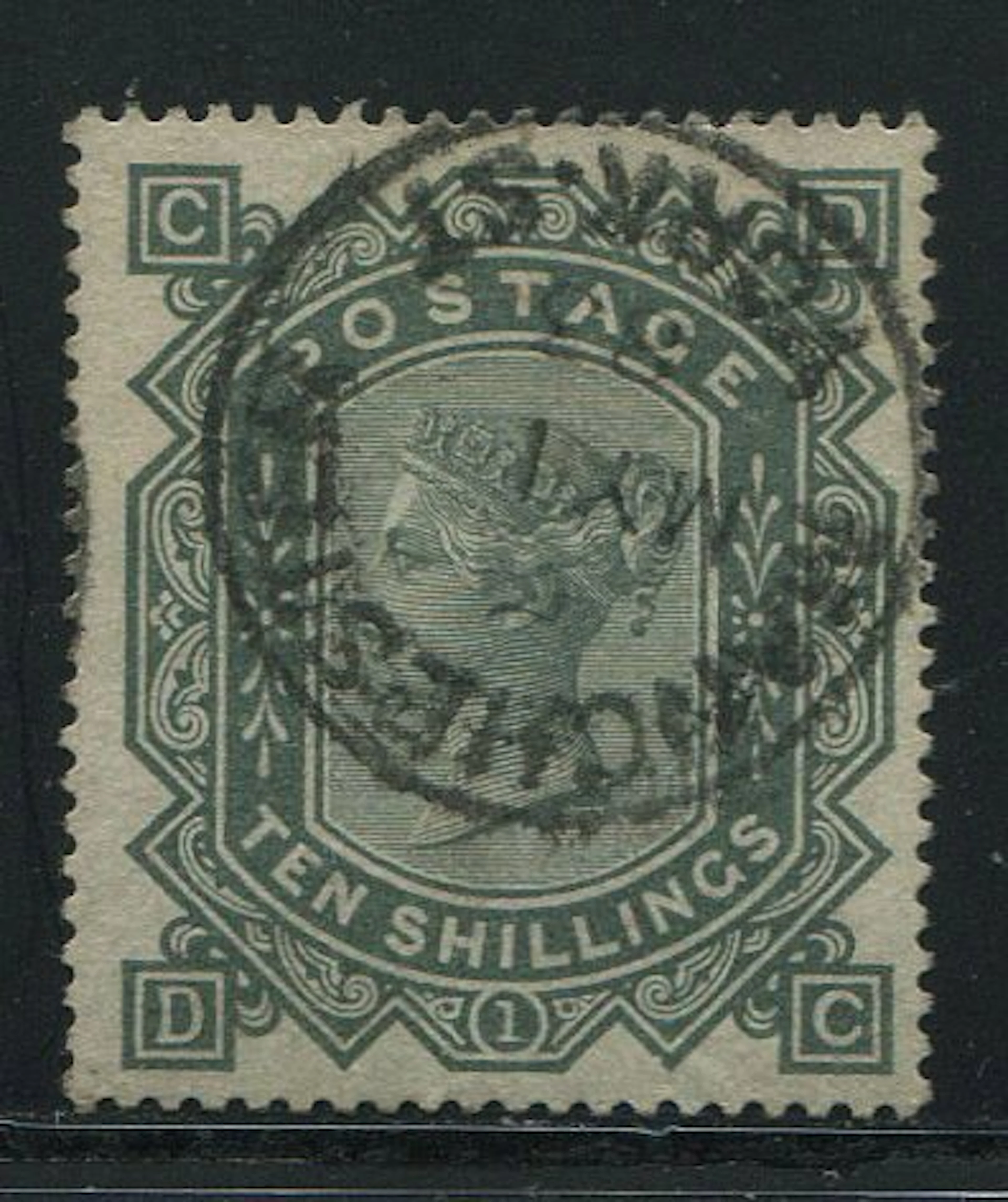 Great Britain 1867 - 10 shilling grey-green watermark...