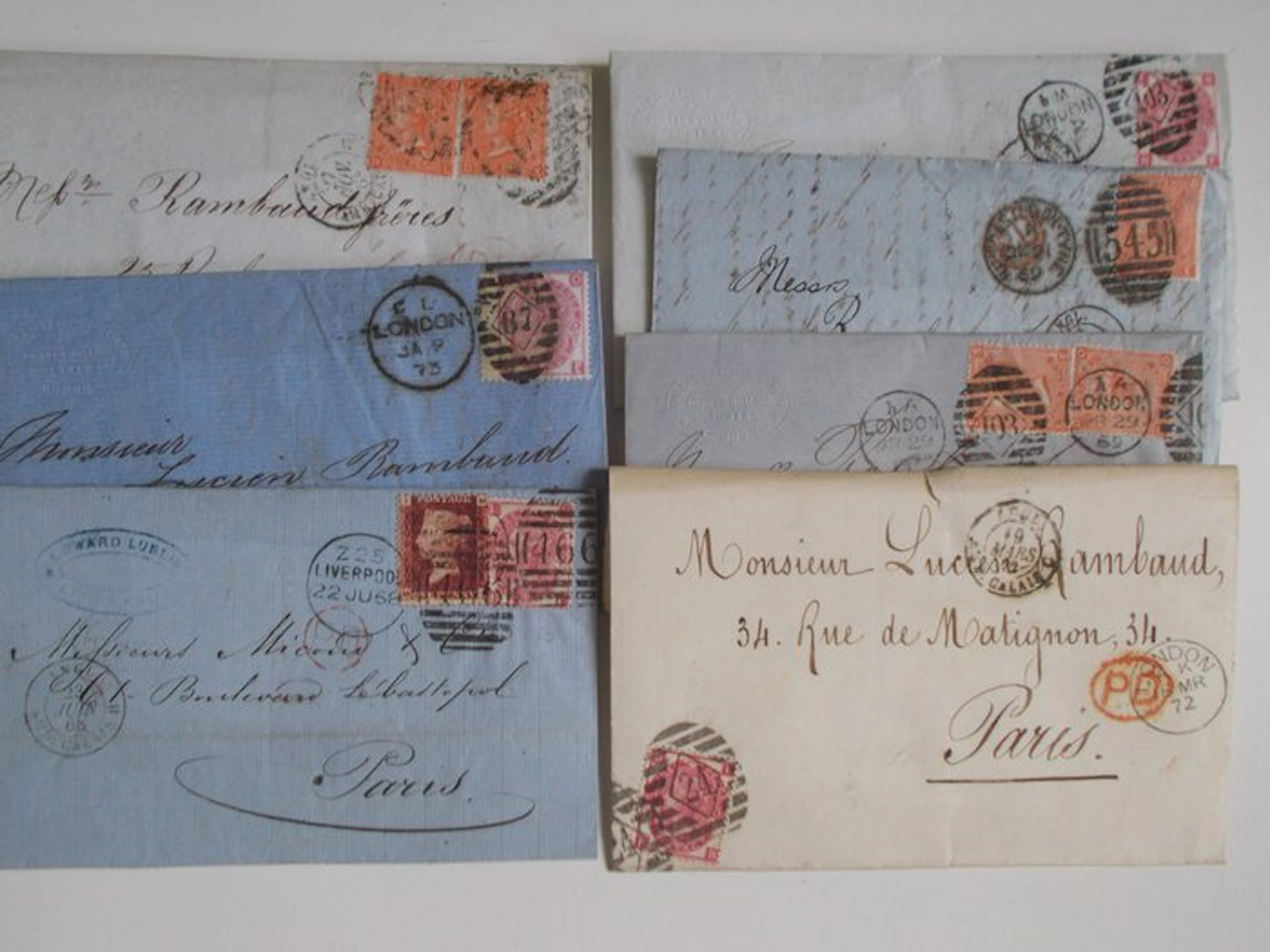 United Kingdom 1868/1873 - Seven parcels to Paris.
