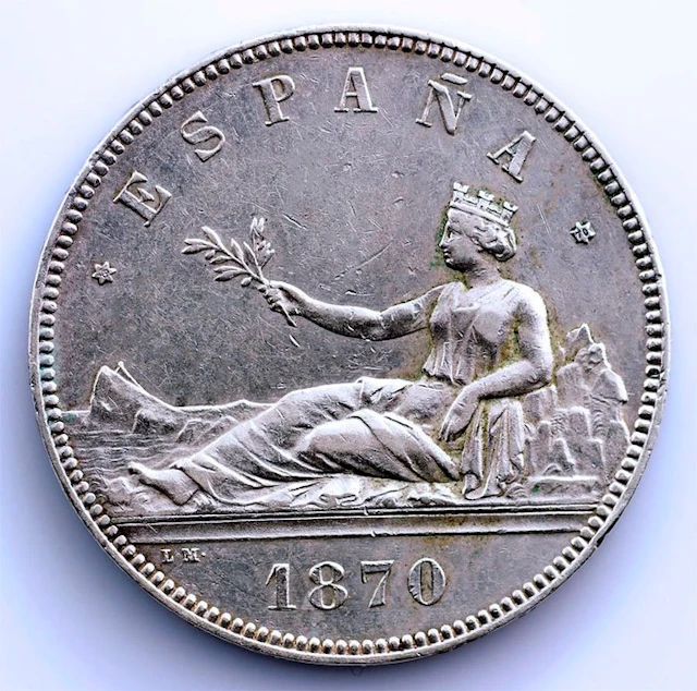 Spain. Gobierno Provisional. 5 Pesetas 1870*18-70 SNM Madrid.
