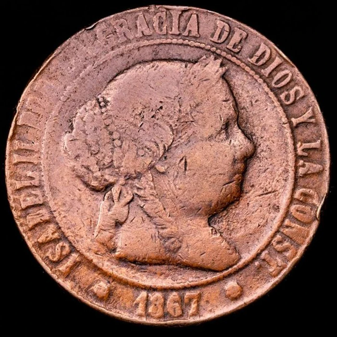 Spain. Isabel II. 5 Céntimos Barcelona (OM) - 1867. (No reserve price)
