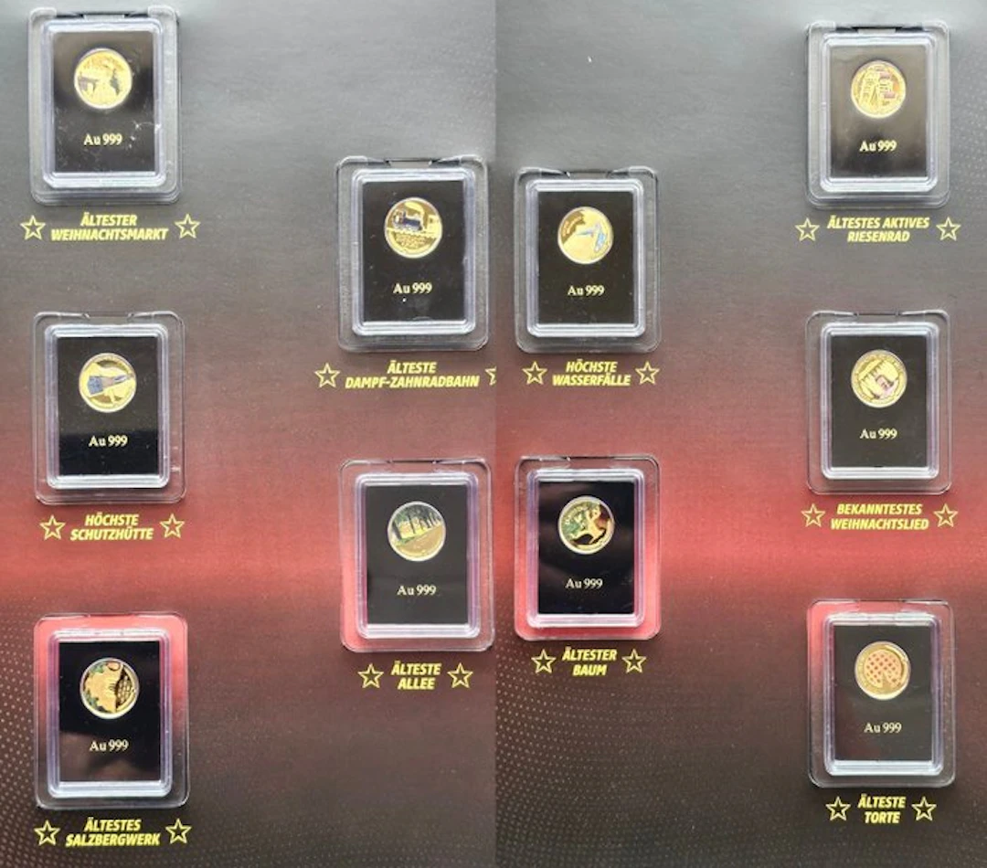 Austria. Gold medal Complete set Austria's Records, 10 x 1/200 Oz
