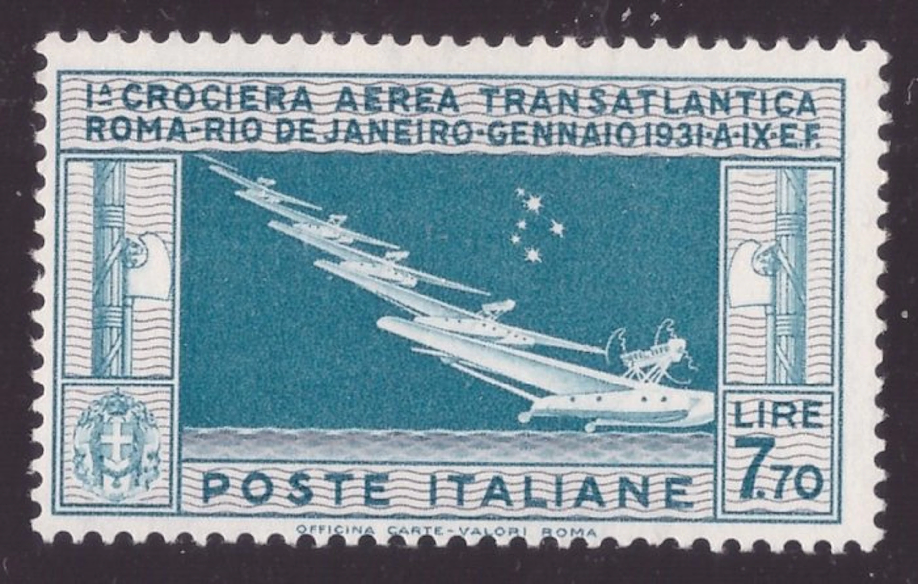 Italy Kingdom 1930 - 7.70 lire Balbo Transatlantic Cruise - Sassone N. A.25
