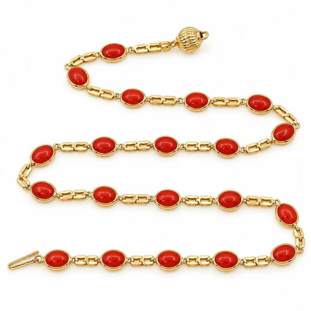 Necklace - 18 kt. Yellow gold - 16.00ct. tw. Coral - Made in Italy - Handmade