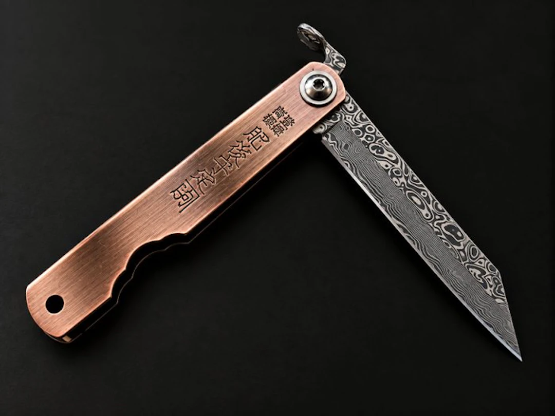 Higonokami Damascus Layered Bronze Knife – Coltello...