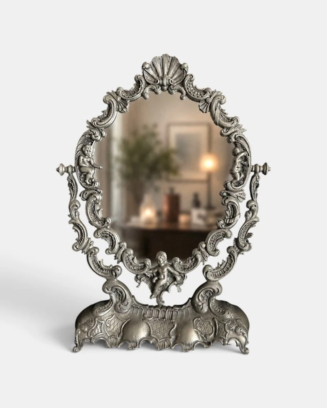 Table mirror - Steel - Ornate Rococo Cherubs