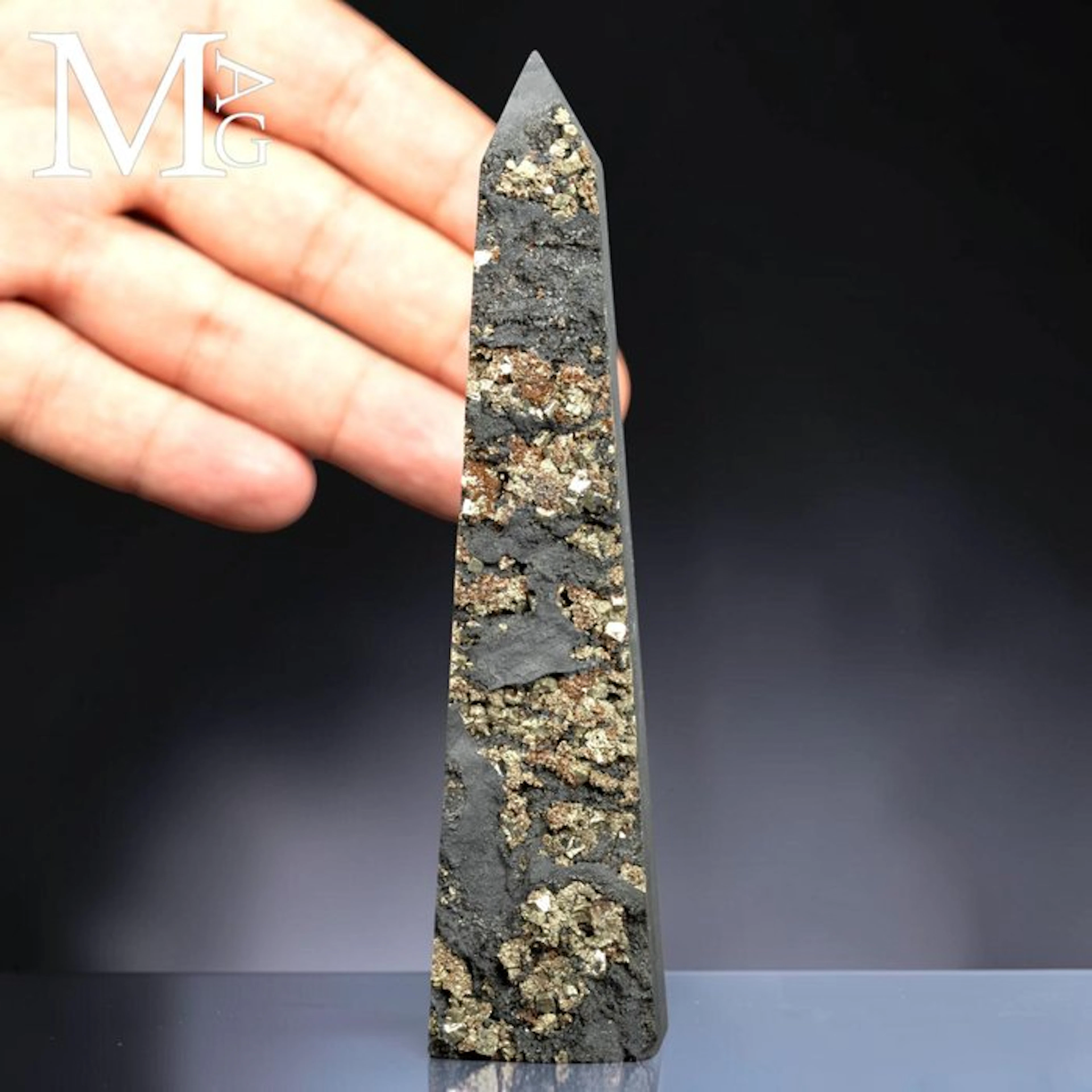 Cubic Pyrite on Slate Matrix Obelisk - Fascinating...