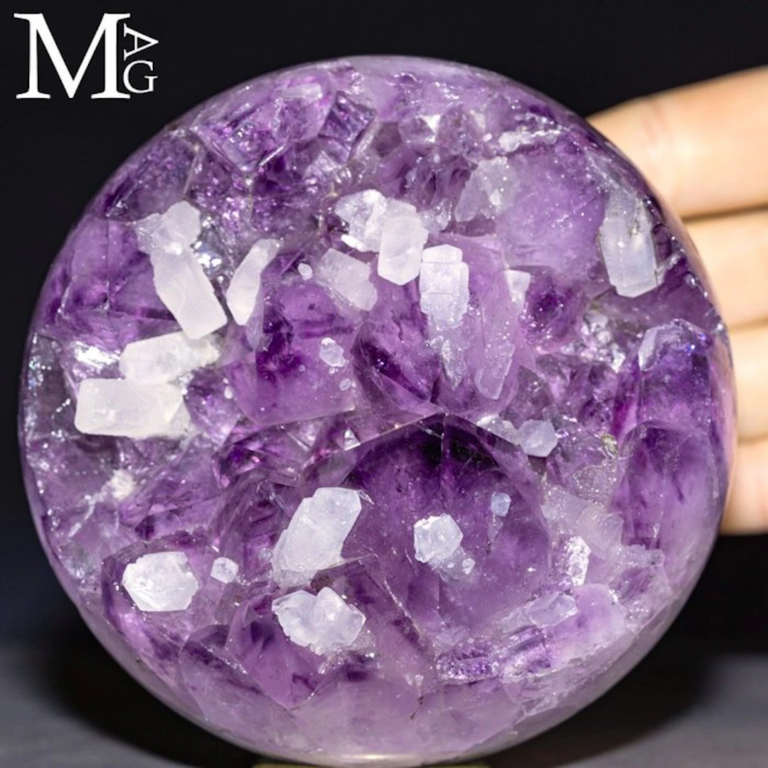 Amethyst Sphere with Deep Purple Crystals Geode Sphere...