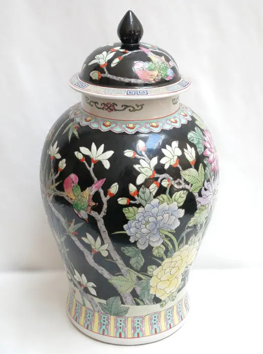 Lidded vase - Porcelain, 50 cm - handpainted enamel