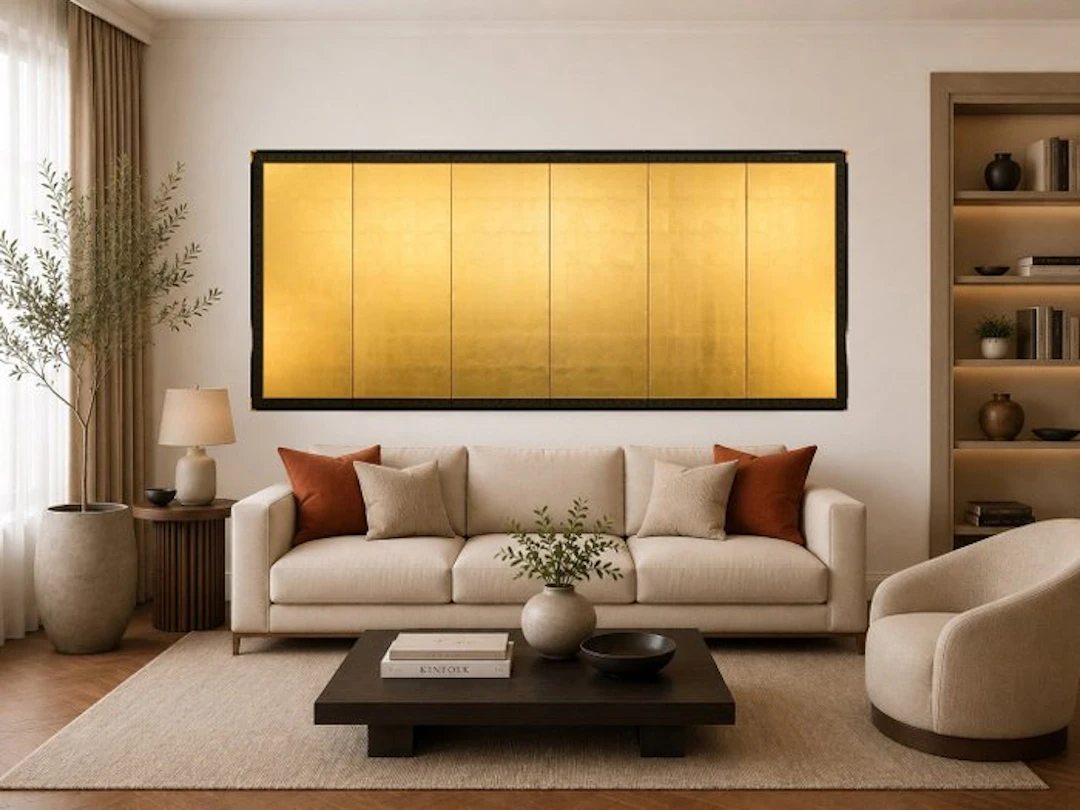 A gold ground medium-sized six-panel folding screen free...