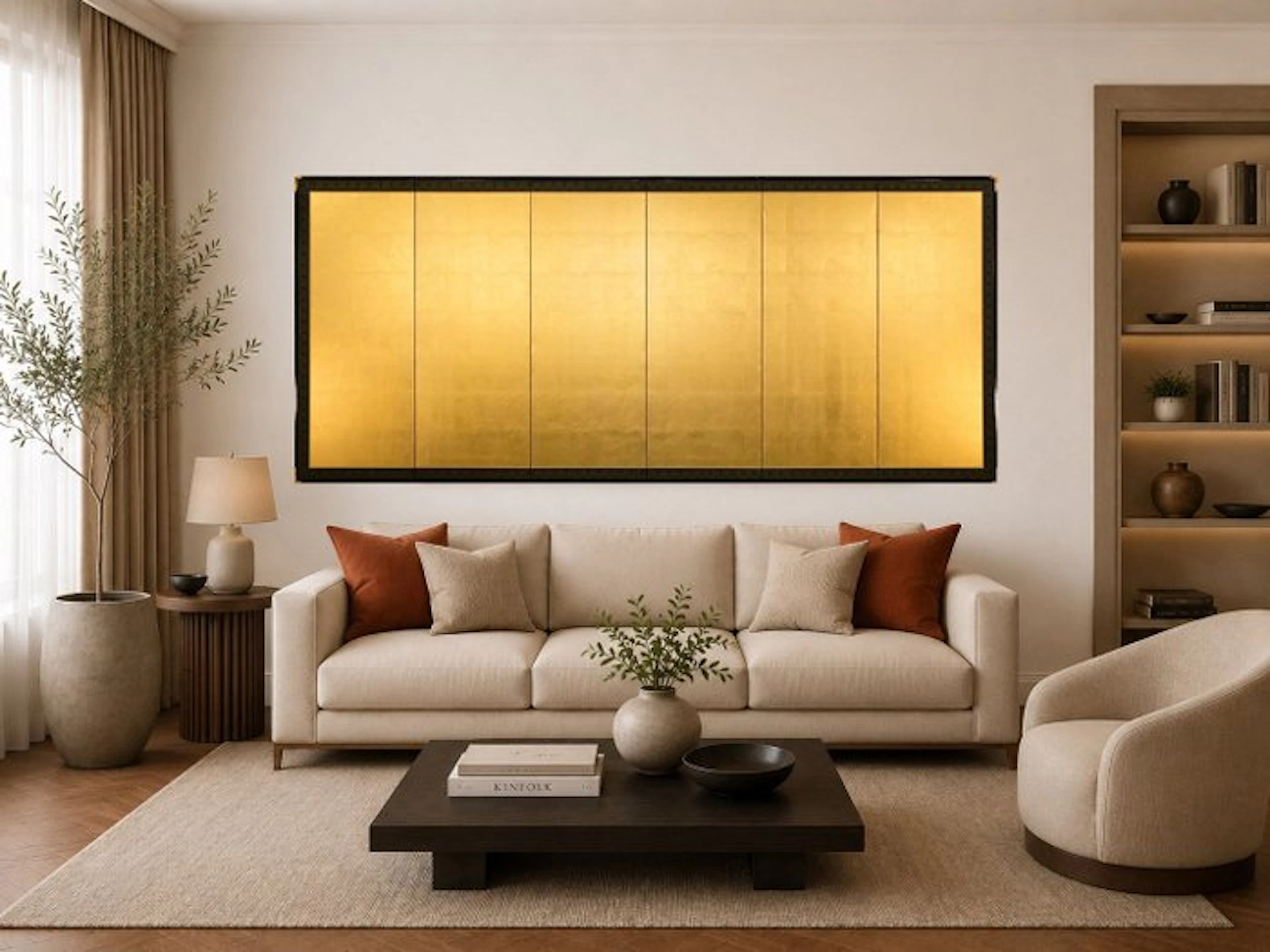 A gold ground medium-sized six-panel folding screen free...