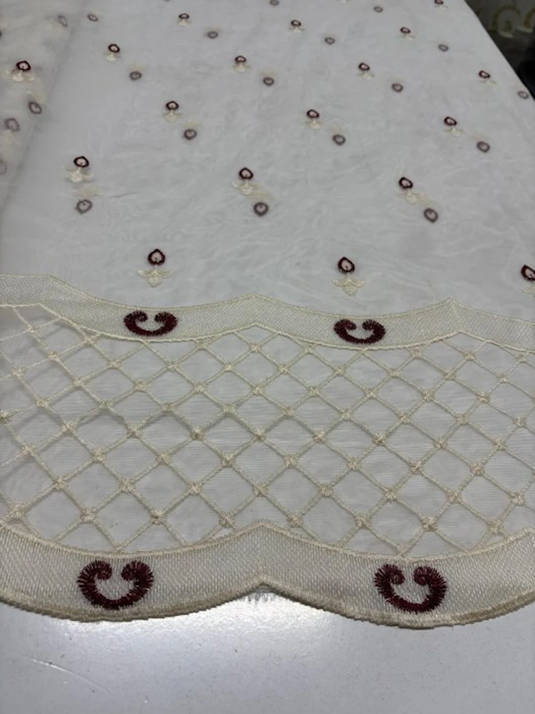 Precious drapery fabric: French-embroidered tulle