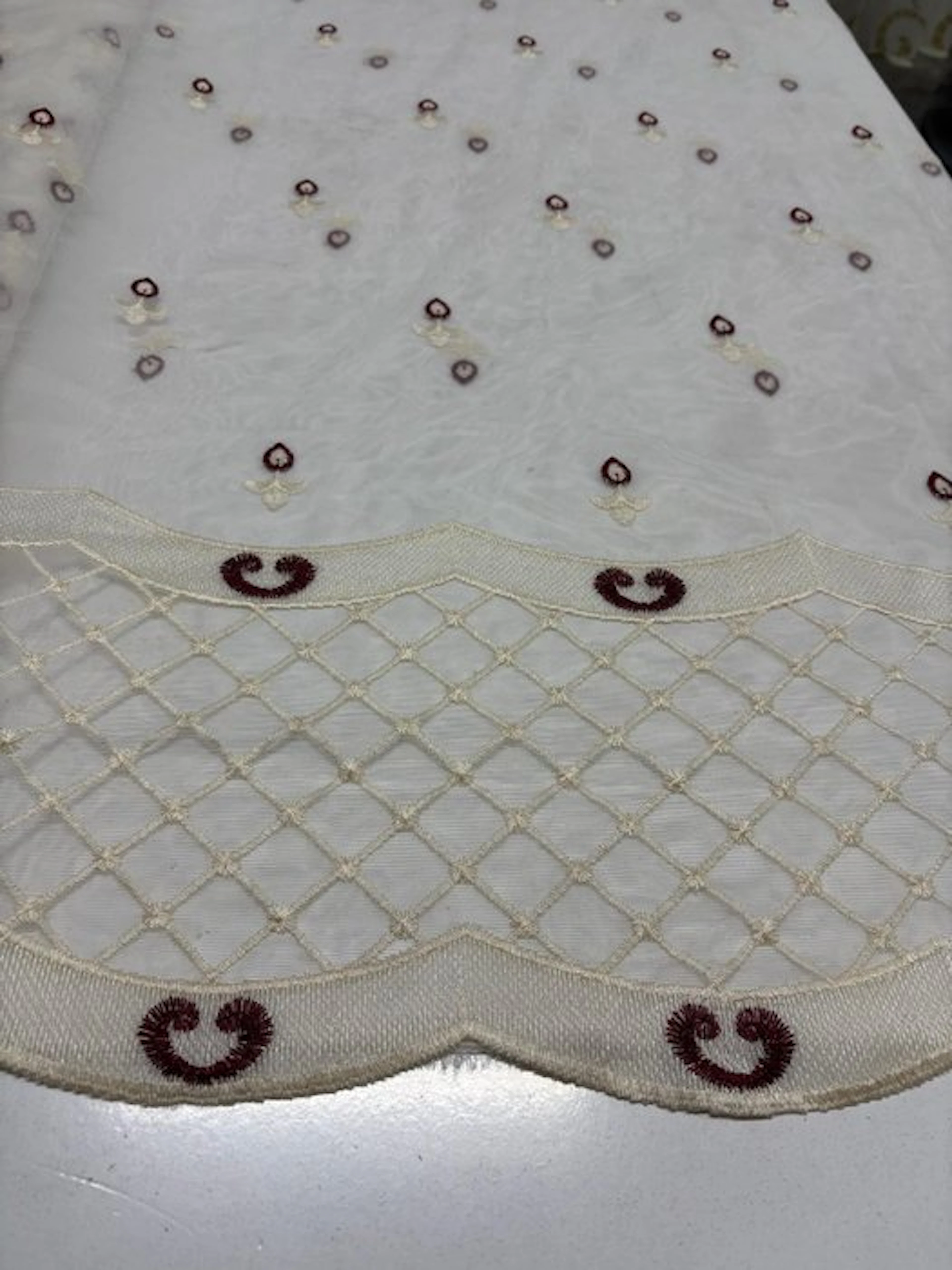 Precious drapery fabric: French-embroidered tulle