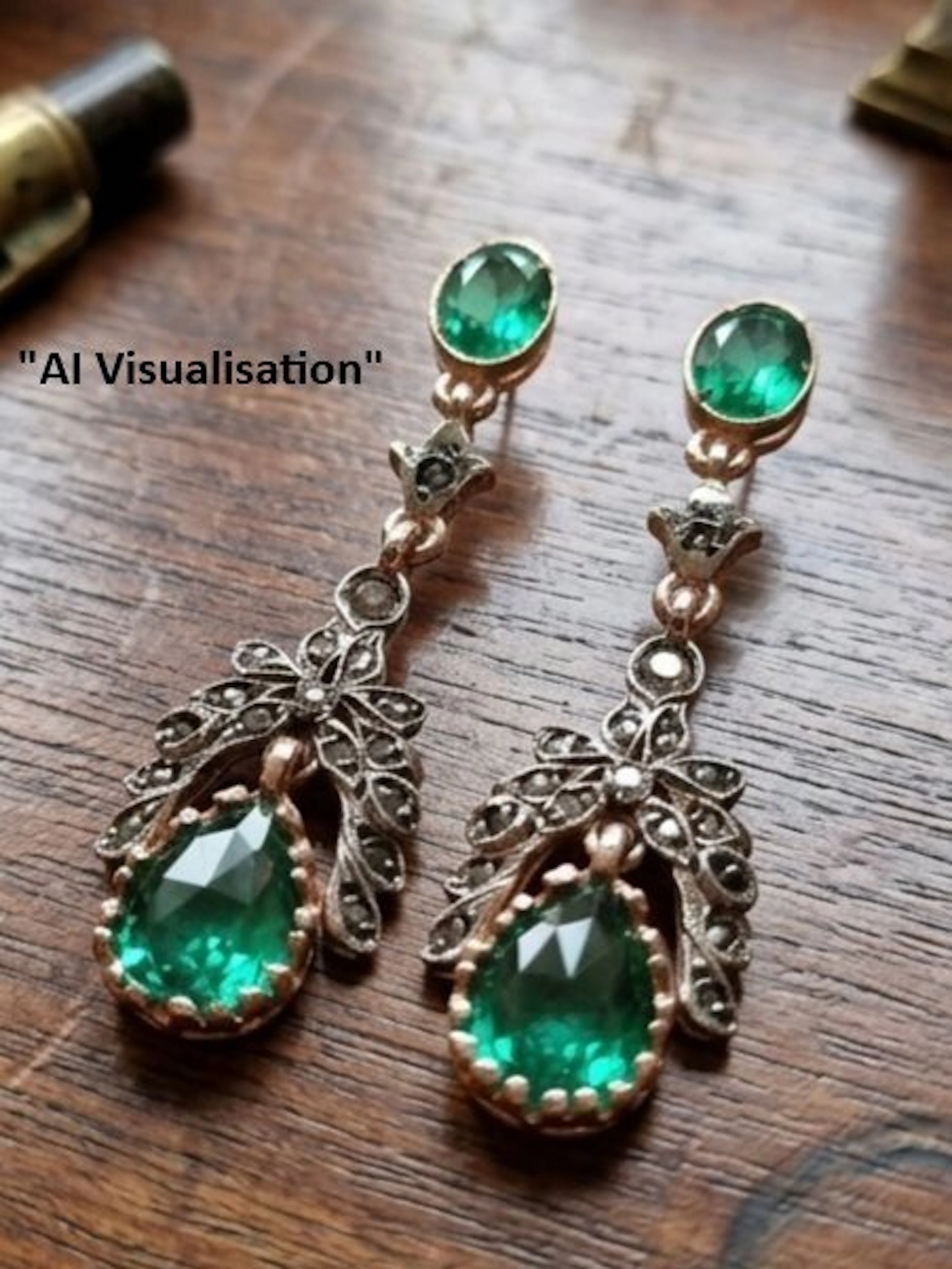 No reserve price - Earrings - 9 kt. Silver, Rose gold Emerald - Diamond