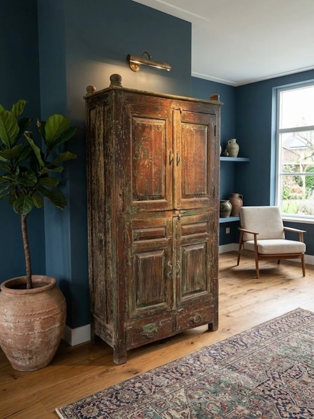 Antieke Indische Houten Kast uit Rajasthan - uit robuust...