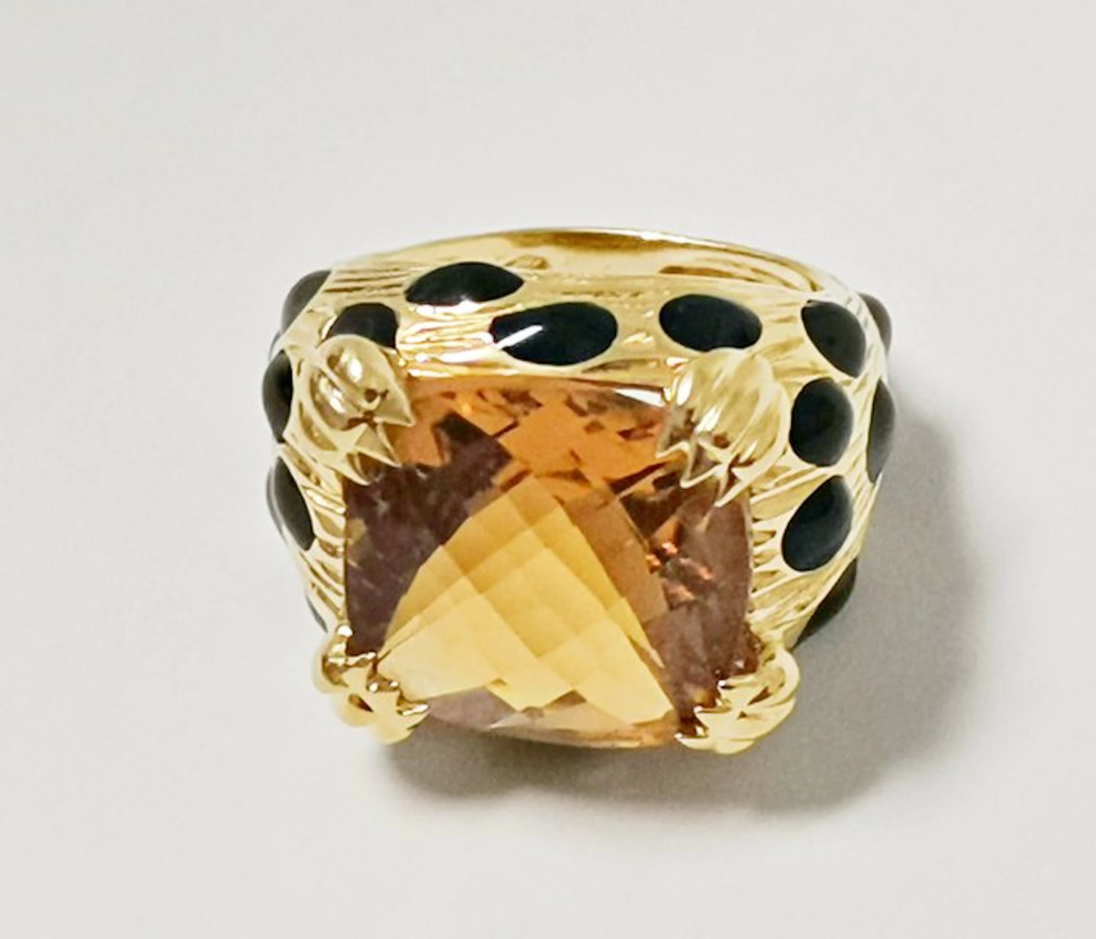 Cocktail ring - 18 kt. Yellow gold Citrine - Jaguar enamel