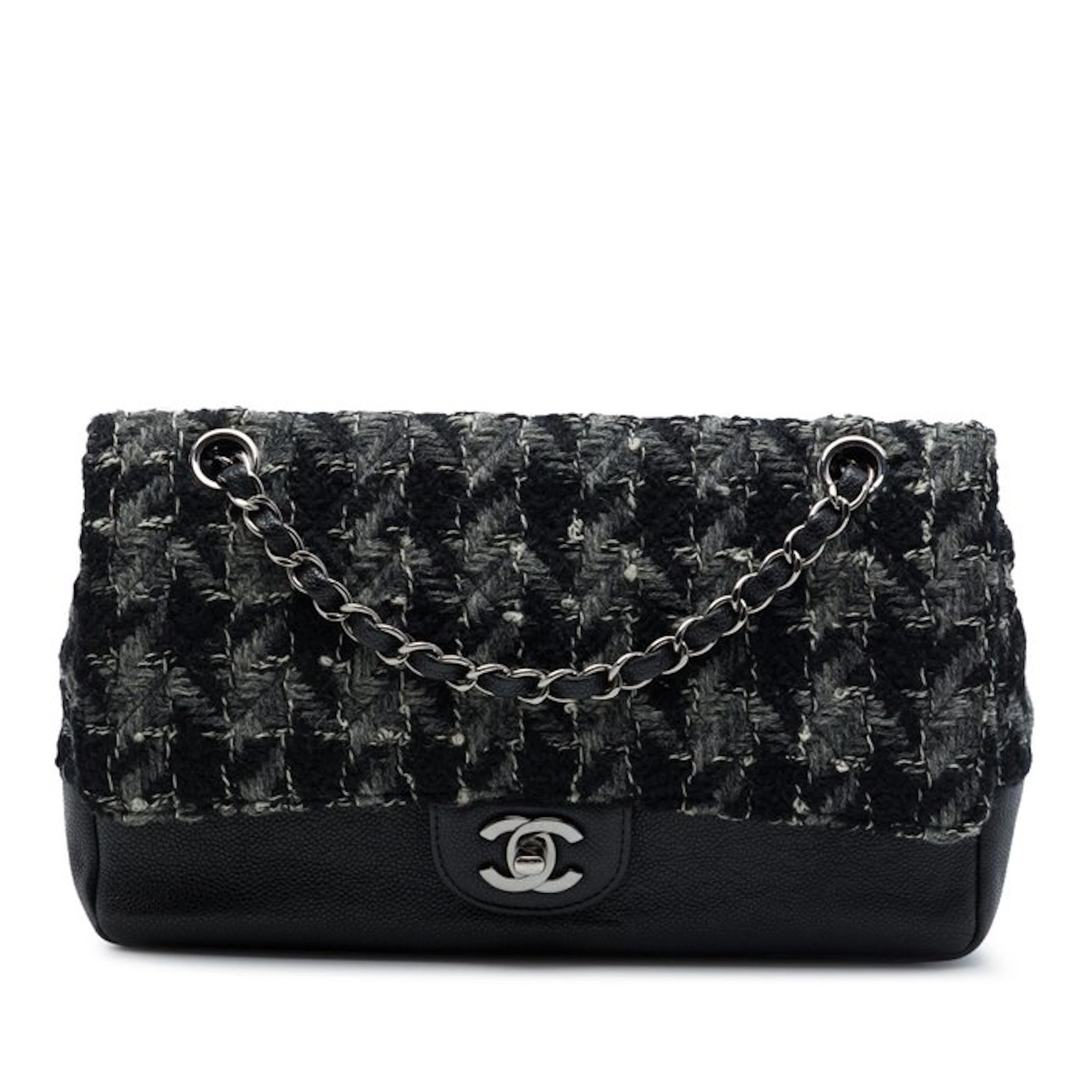 Chanel - Medium Classic Tweed and Caviar Double Flap - Bag
