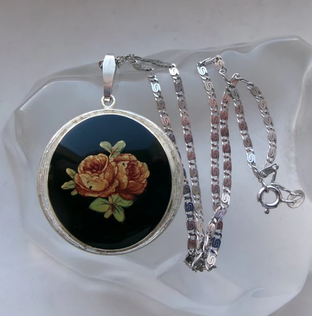Silver, Enamel - Necklace with pendant - Art Nouveau