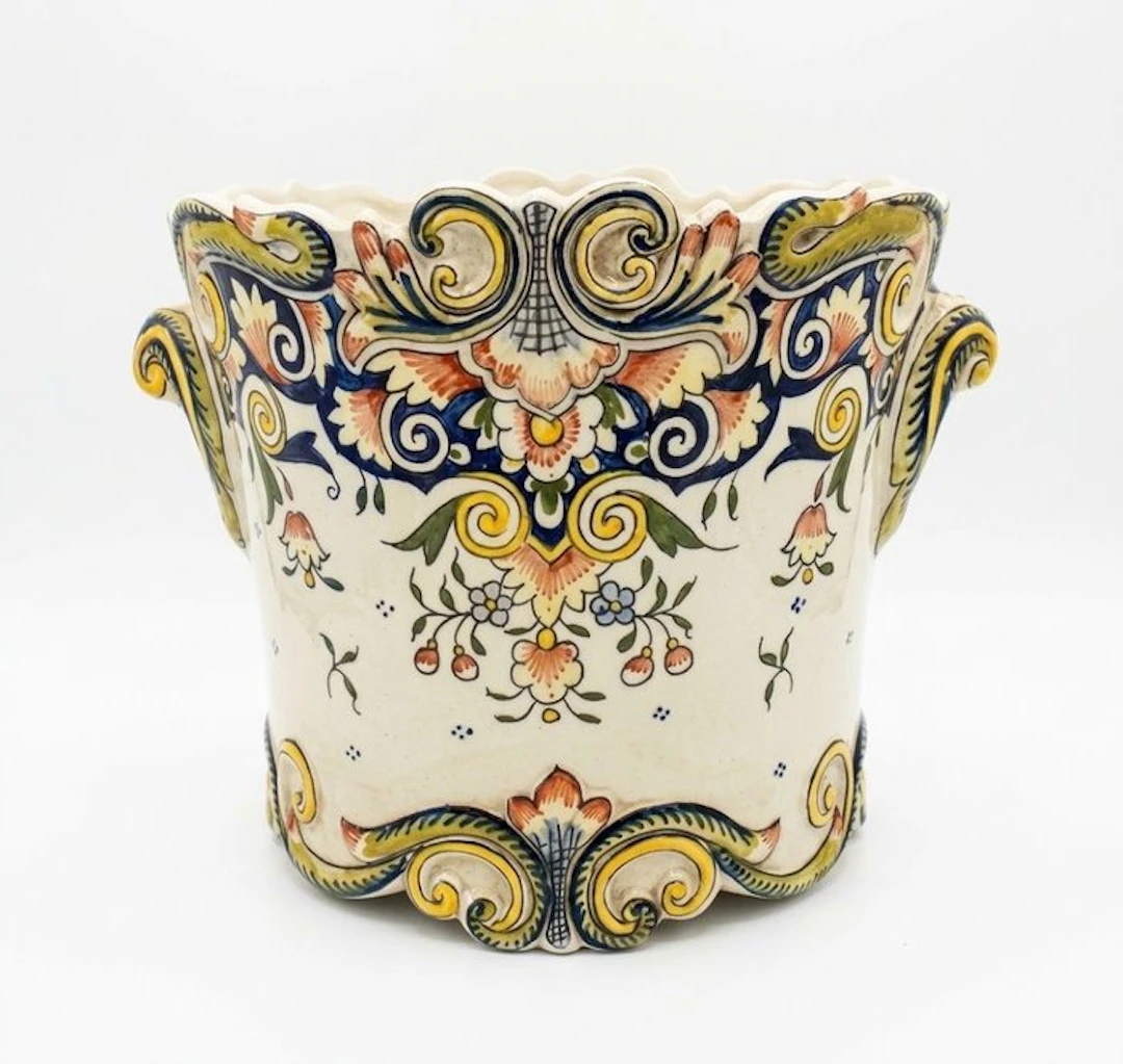 Rouen - Flower pot - Polychroom - Faience - Cachepot - Neo-Baroque