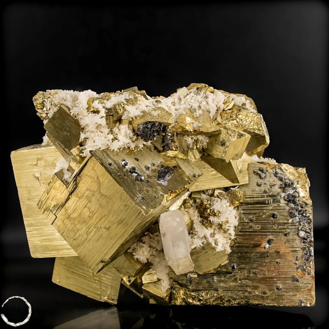 An exclusive pyrite slab with quartz and galena — an...